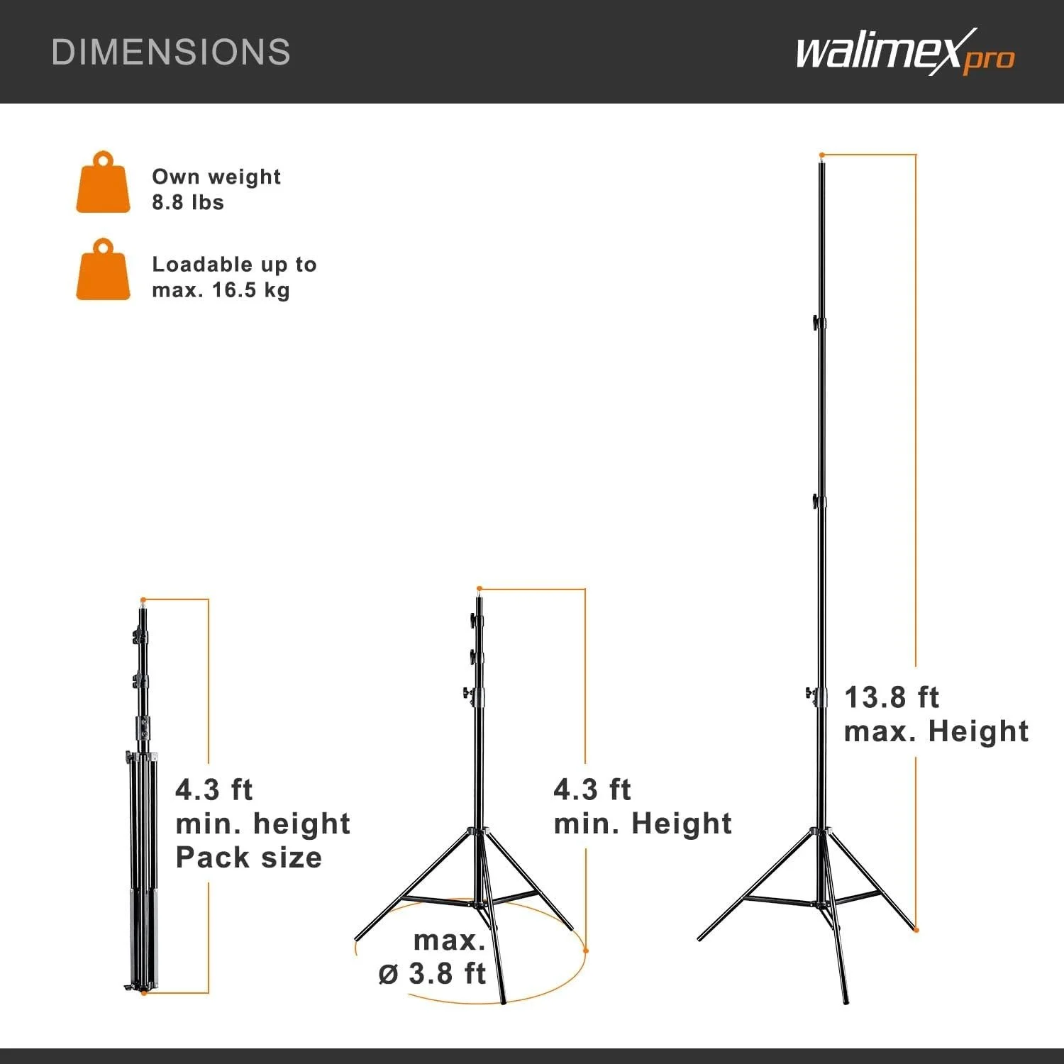 Штатив для студийного света Walimex pro WT-420 Черный, фото №3