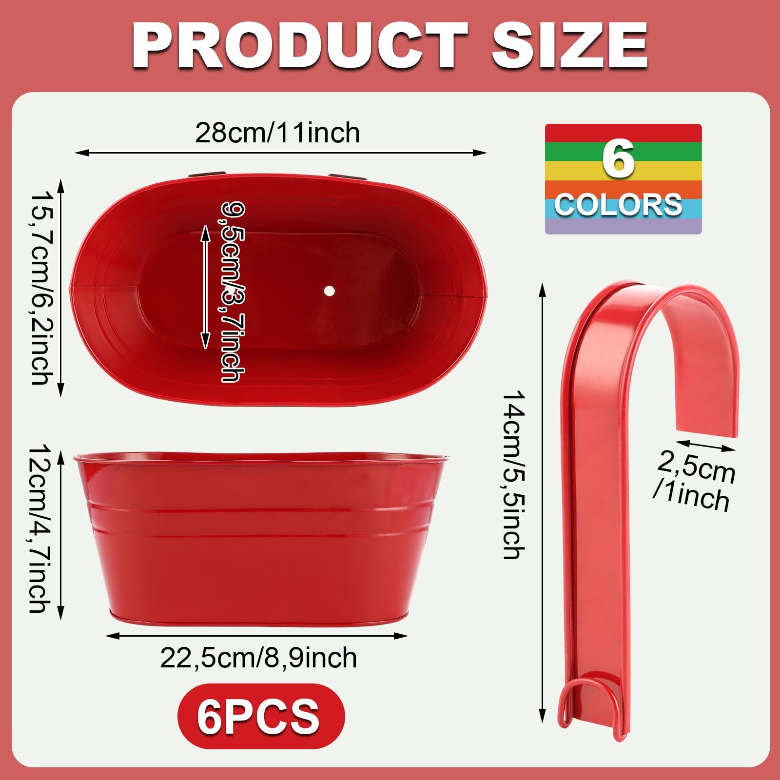 Підвісні квіткові горщики APACALI Металеві 28 см 6 кольорів 6 шт., фото №2 Підвісні квіткові горщики APACALI Металеві 28 см 6 кольорів 6 шт., фото №2