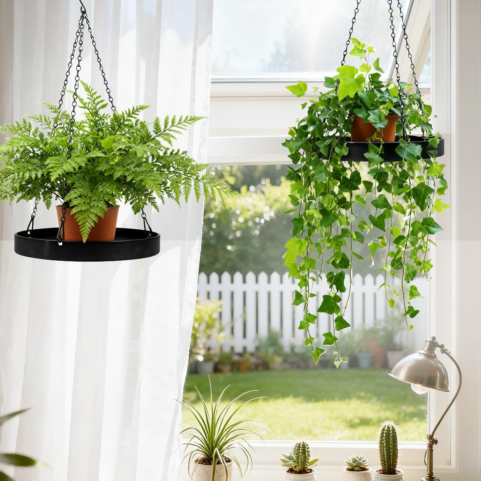 Підвісні кашпо Набір 2 шт Металеві З ланцюгом Чорні, фото №2