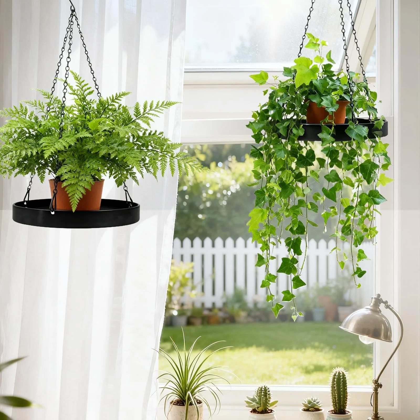 Подвесные кашпо Набор 2 шт Металлические С цепью Черные, фото №2 Подвесные кашпо Набор 2 шт Металлические С цепью Черные, фото №2