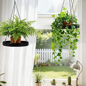 Підвісні кашпо Набір 2 шт Металеві З ланцюгом Чорні synthetic.ua - Фото 1