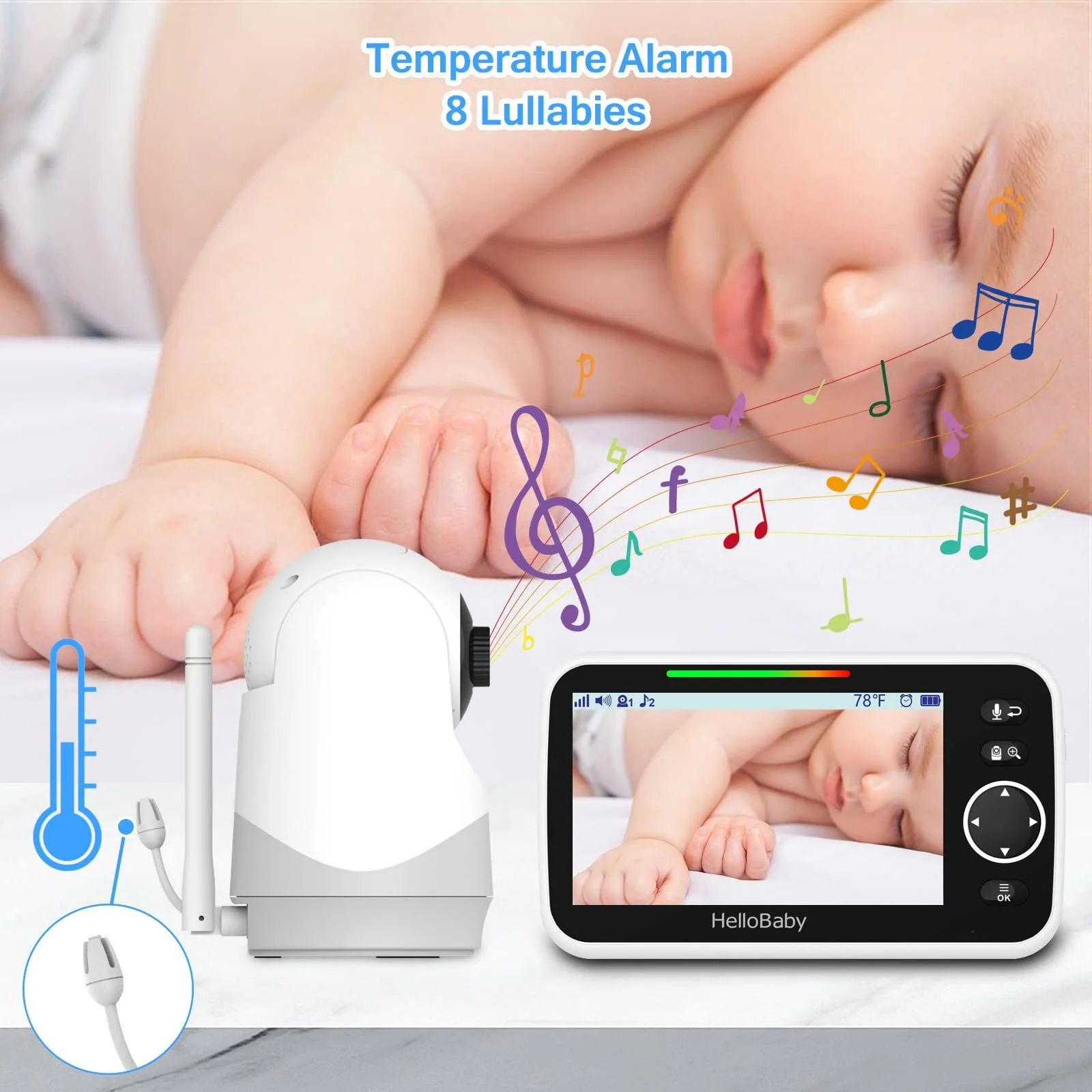 Відеоняня HelloBaby 5" 3500 mAh Pan Tilt Zoom, фото №6