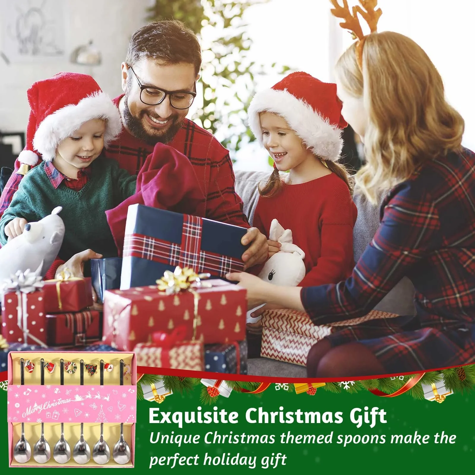 Набор рождественских ложек 6 шт, Рождественские столовые приборы Кофейные ложки, Рождественский набор столовой посуды, Рождественская ложка из нержавеющей стали для украшения рождественского стола, фото №6