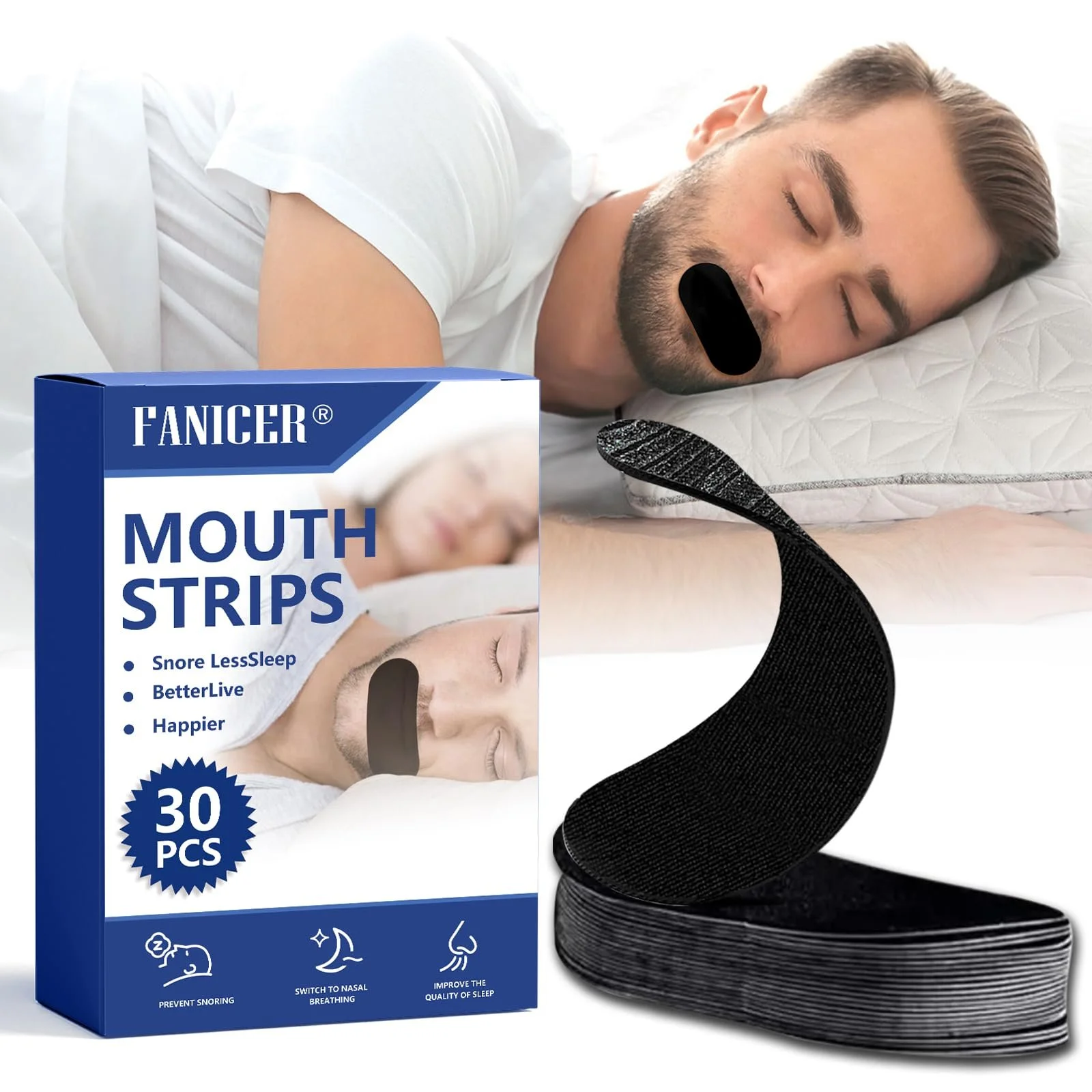 Смужки для сну Premium, 30 шт., проти хропіння, для рота, фото №1