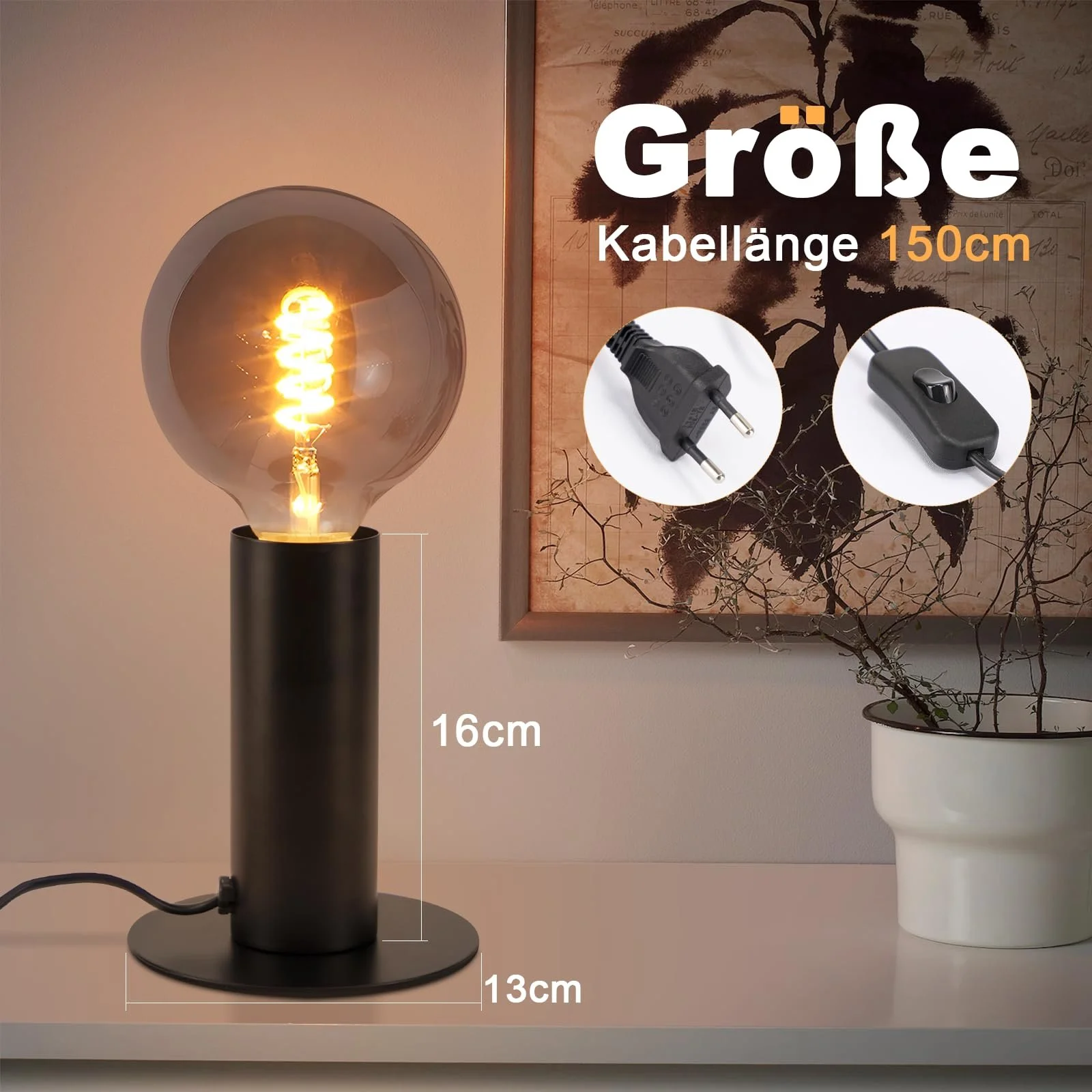 Настільна лампа Vintage Industrial E27 Чорна 40 Ват з вимикачем, фото №3