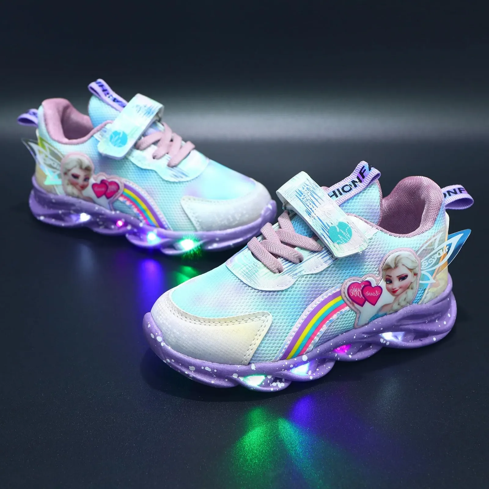 Дитячі кросівки Elsa для дівчаток, кросівки з підсвічуванням та застібкою-липучкою, легкі нековзкі, фото №2