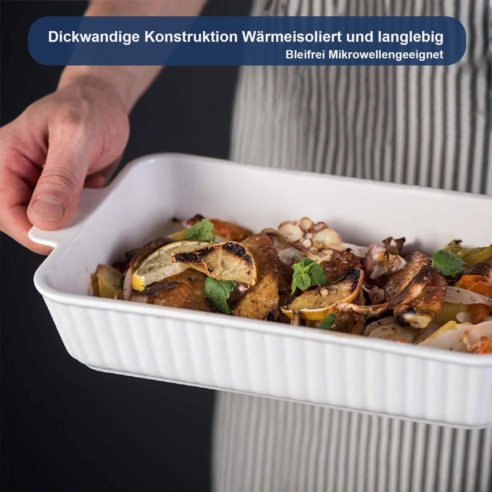 Набор форм для запекания 2 шт. прямоугольные керамические с ручками белый, фото №6 Набор форм для запекания 2 шт. прямоугольные керамические с ручками белый, фото №6