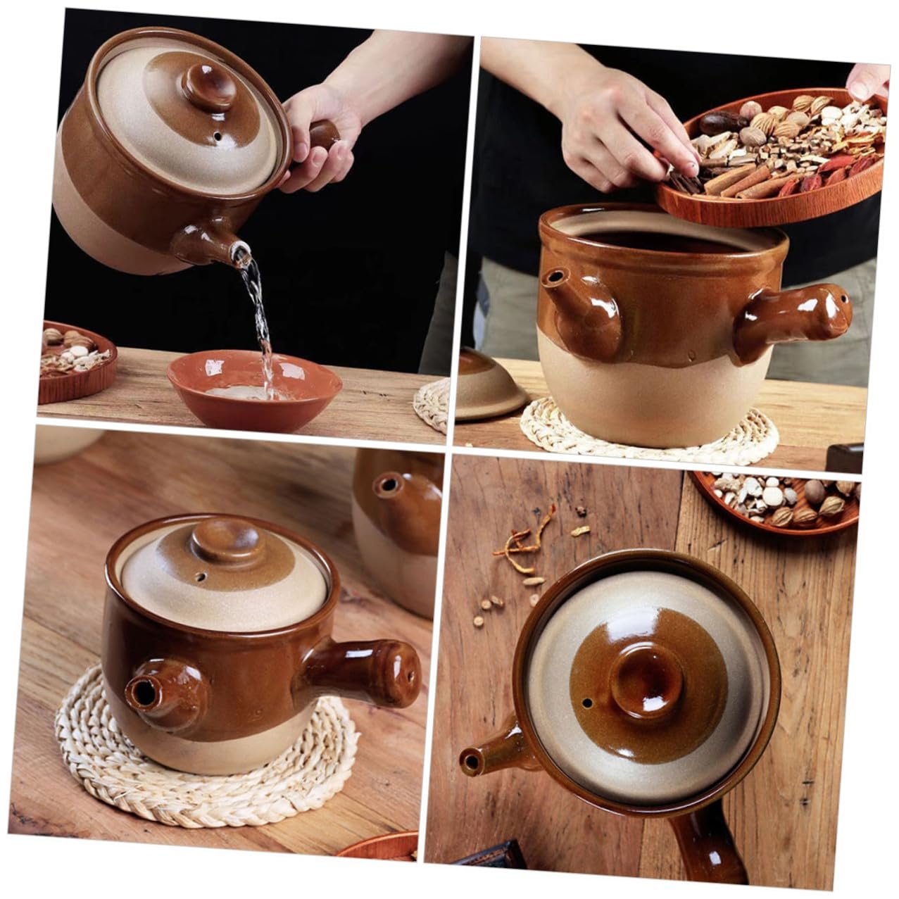 Глиняный горшок Lurrose Термостойкий для открытого огня с ручкой, фото №5