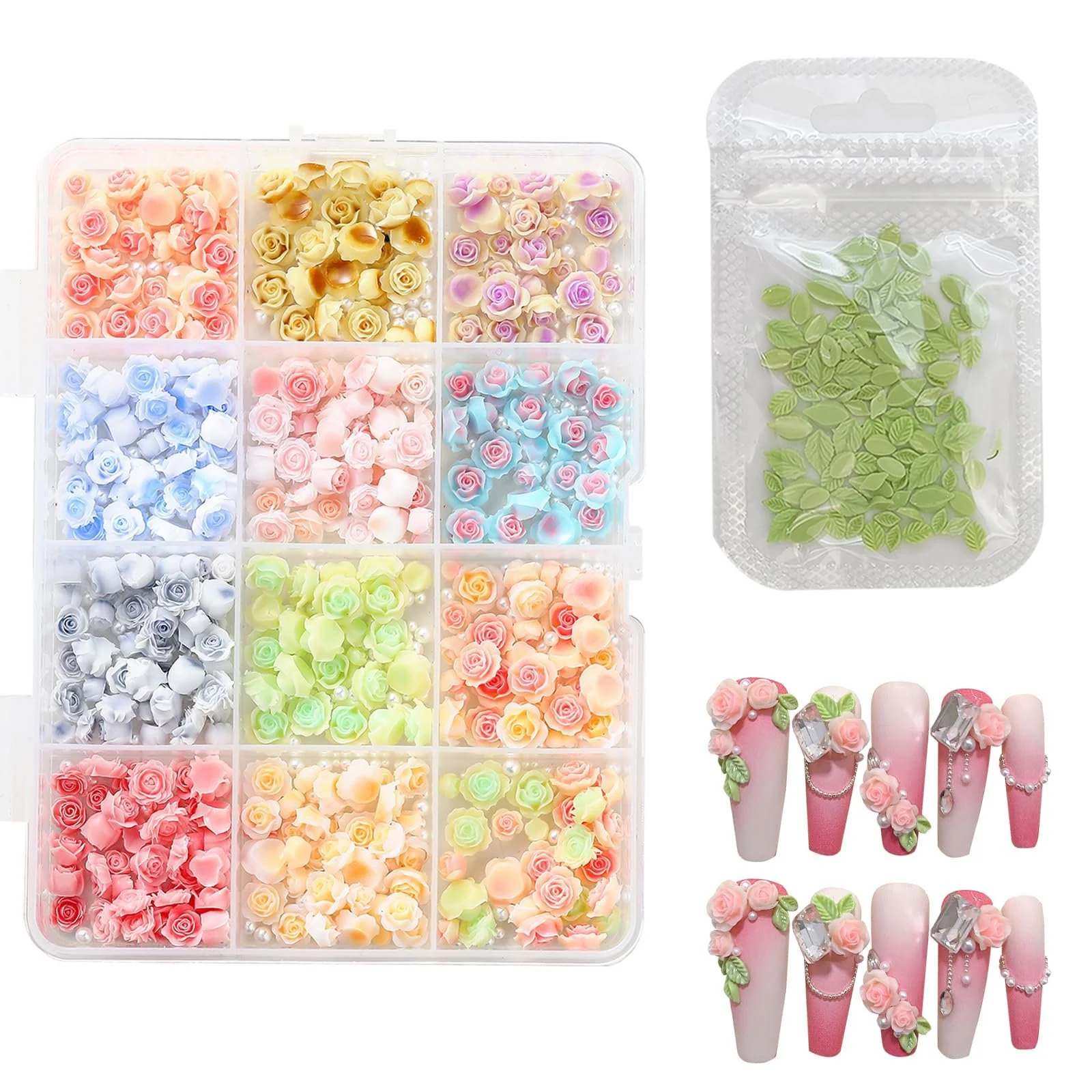 Украшения для ногтей Цветы, Объемные розы 3D, 12 цветов, фото №1