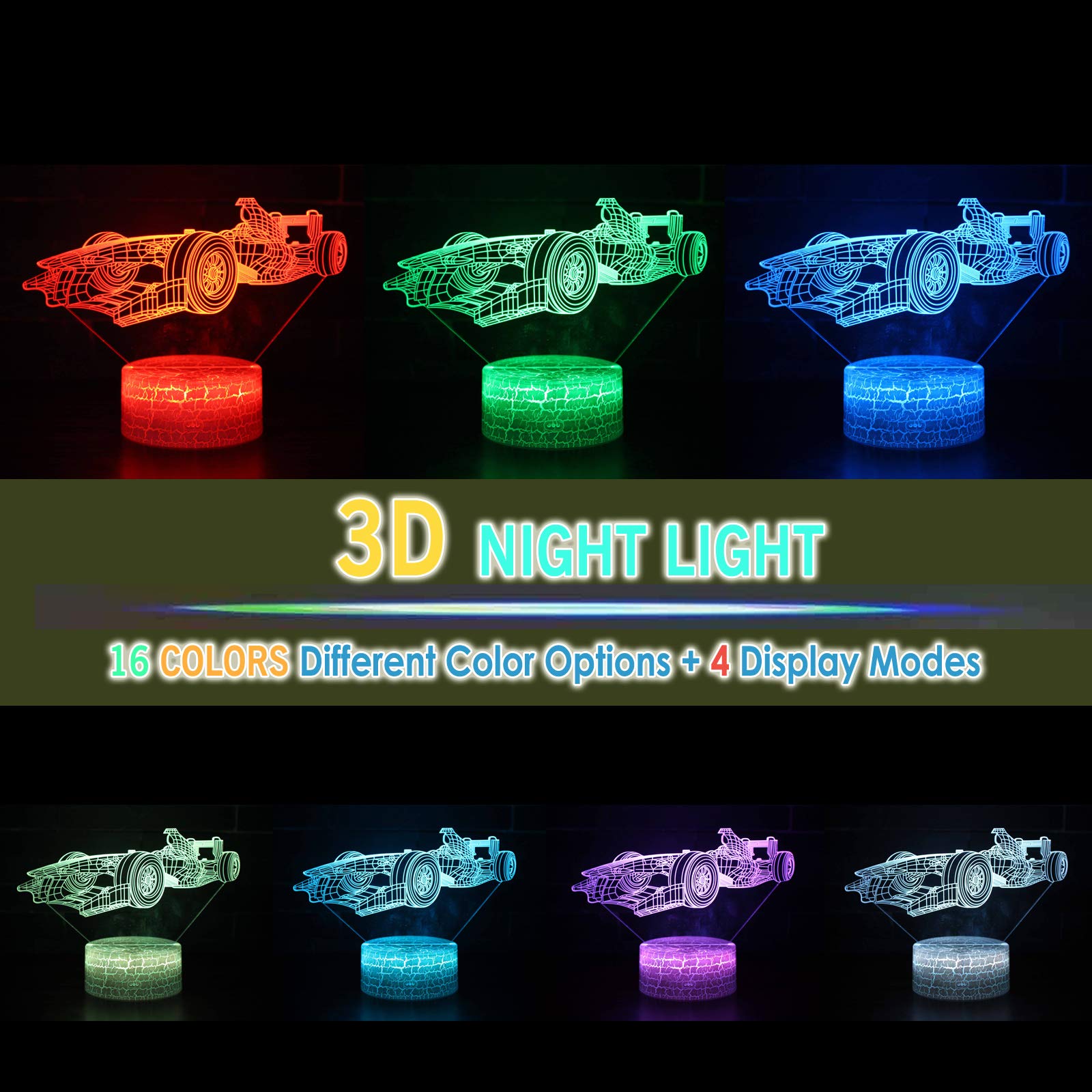 Нічник MARZIUS 3D LED Спортивний Автомобіль 16 Кольорів (F1 Car 1), фото №2 Нічник MARZIUS 3D LED Спортивний Автомобіль 16 Кольорів (F1 Car 1), фото №2