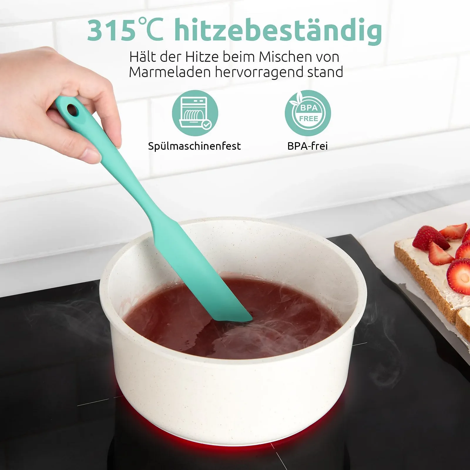 Лопатка силиконовая узкая U-Taste термостойкая 315°C Aqua Sky, фото №5