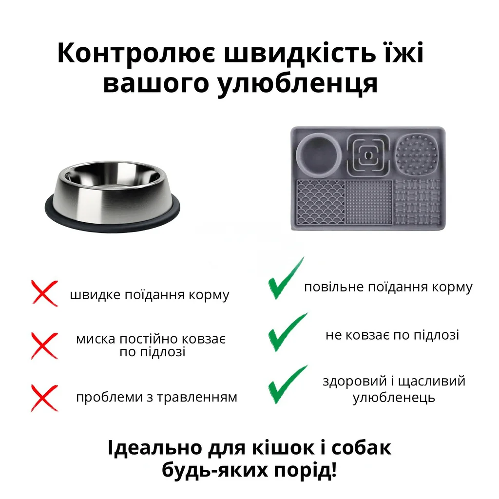 Миска килимок для тварин Пухнасте Щастя підлогова для годування 31х21 см Сіра, фото №3