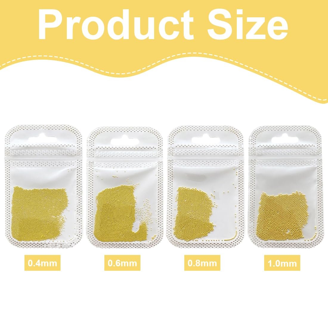 Бисер для дизайна ногтей Micro Caviar 8 пакетов, золотой, миниатюрные стразы Caviar, украшения из микробисера, фото №2