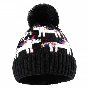 В'язана шапка PACKOVE з жакардовим візерунком єдинорога - Фото 1