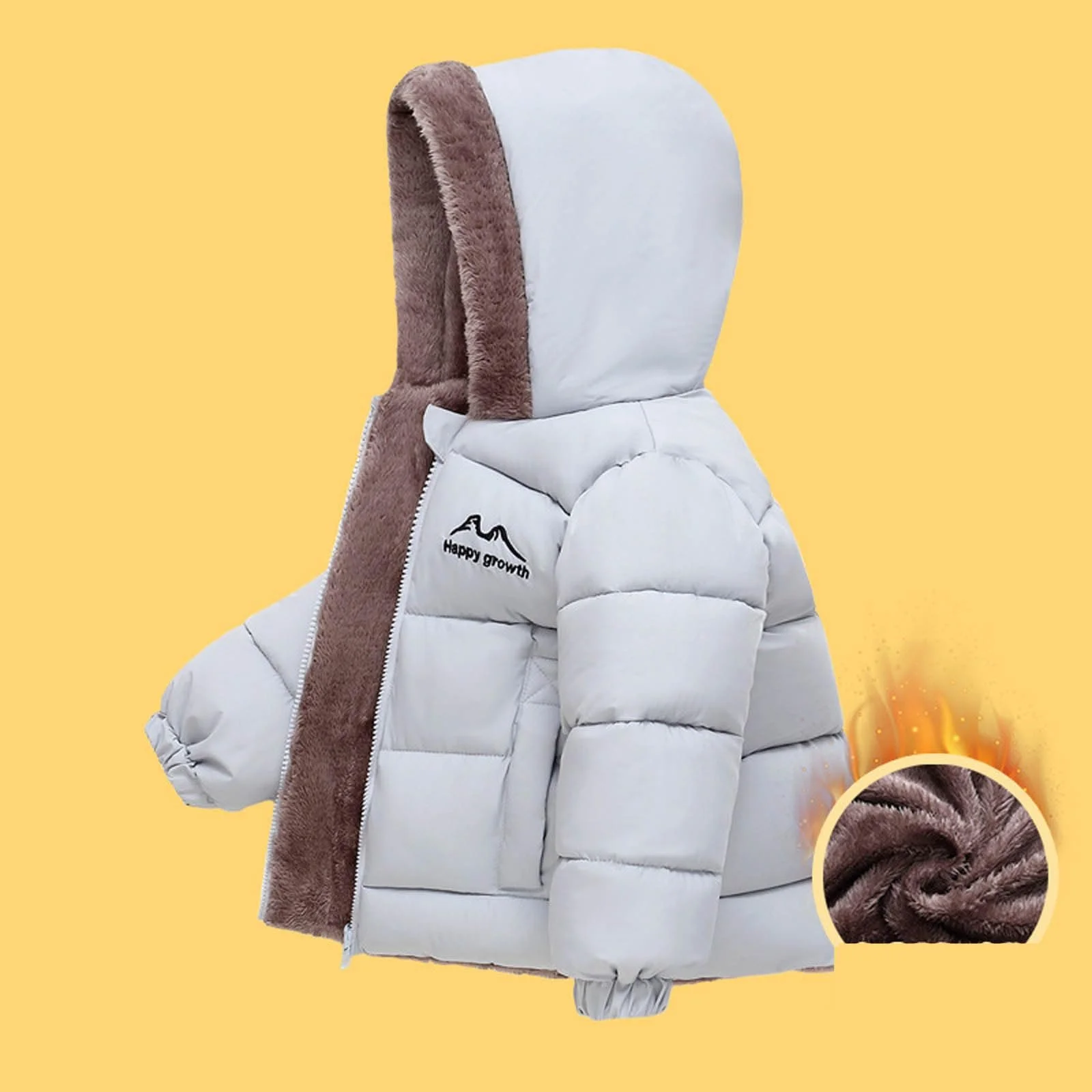 Зимова куртка для підлітків, однотонна куртка з капюшоном на флісовій підкладці, фото №5