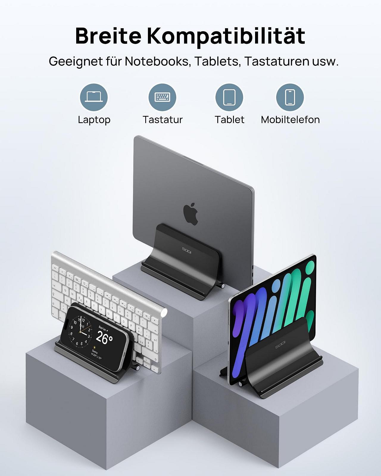 Подставка для ноутбука SODI Vertical, автоматическая, алюминиевая, вертикальная, улучшенная защита, черная, фото №6
