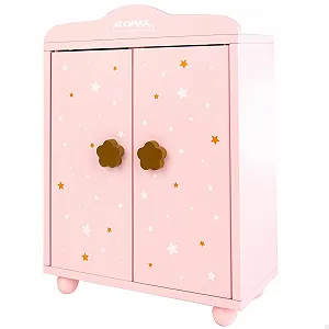 Шкаф для кукол WOOMAX 49362 из дерева с 3 вешалками Розовый - Фото 1