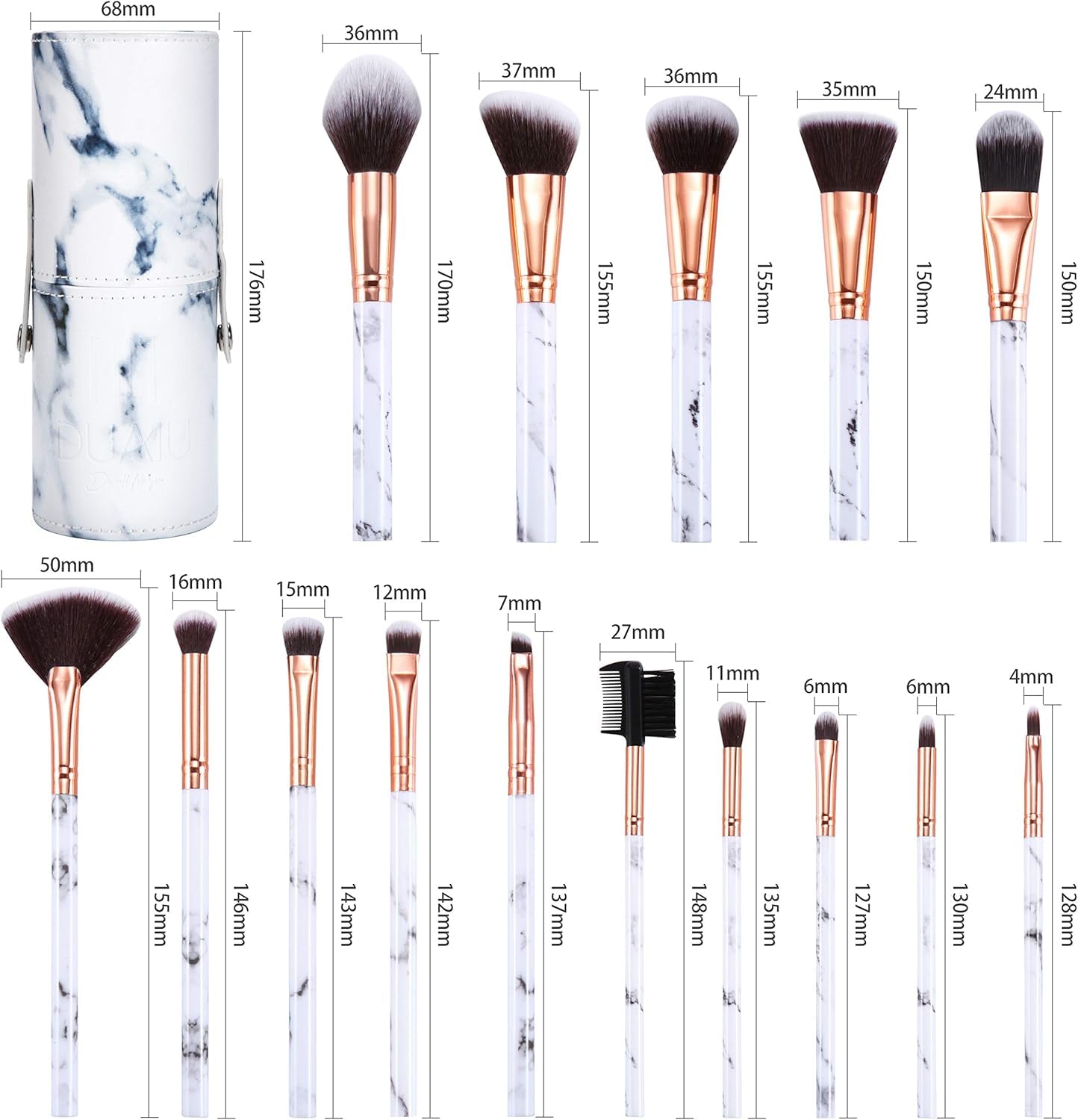 Набор DUAIU Make Up Brush Professional 15 штук Мраморные, фото №2