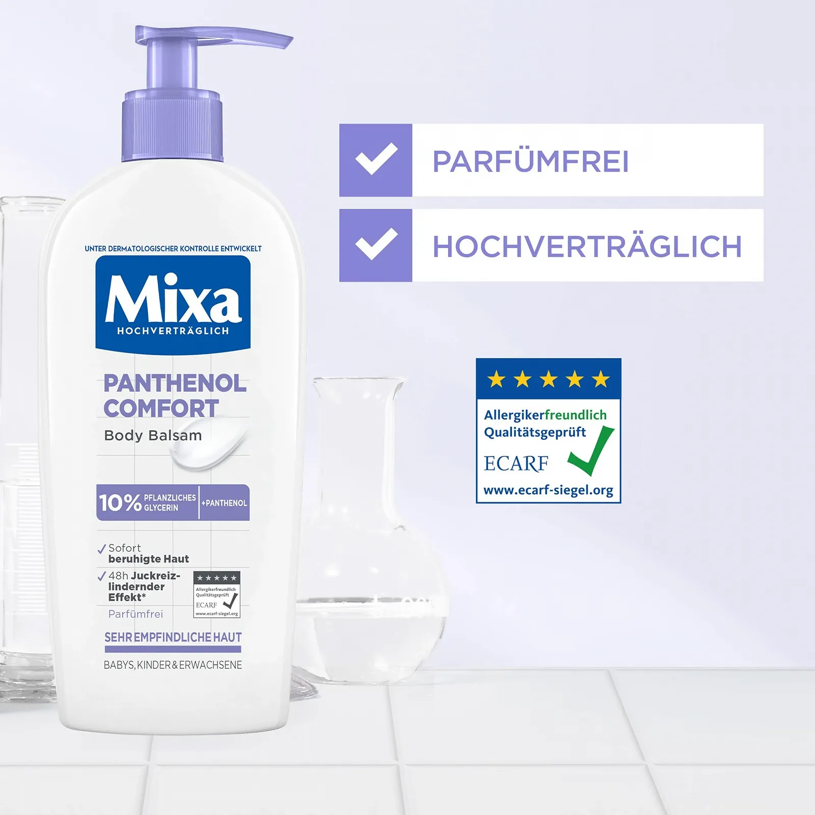 Лосьйон для тіла Mixa Panthenol XXL Заспокійливий бальзам проти свербежу з пантенолом для чутливої шкіри 400 мл, фото №8