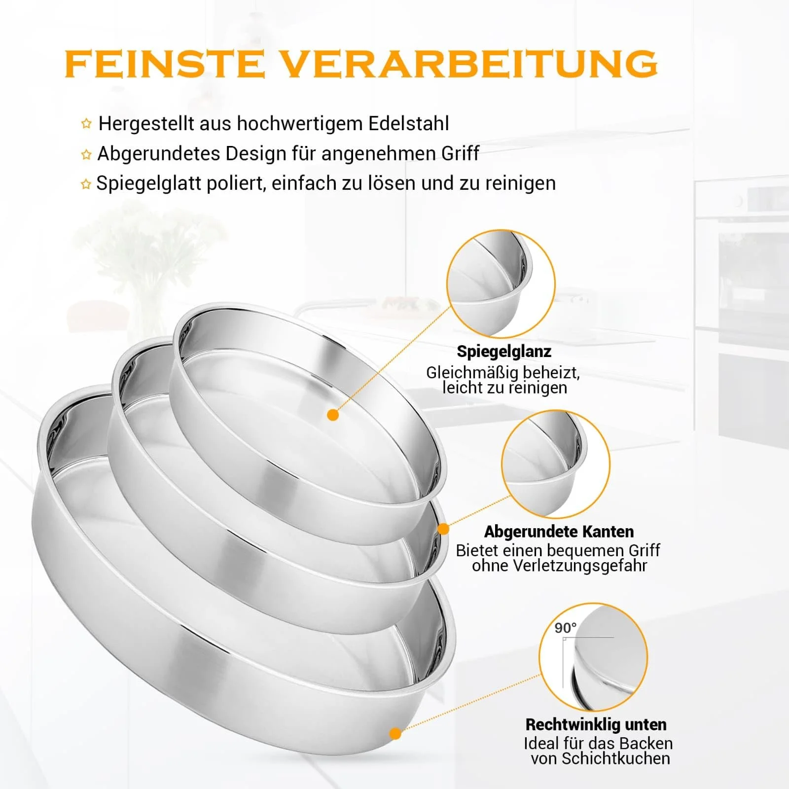 Набор форм для запекания hausleben 3 шт. нержавеющая сталь круглые универсальные, фото №5