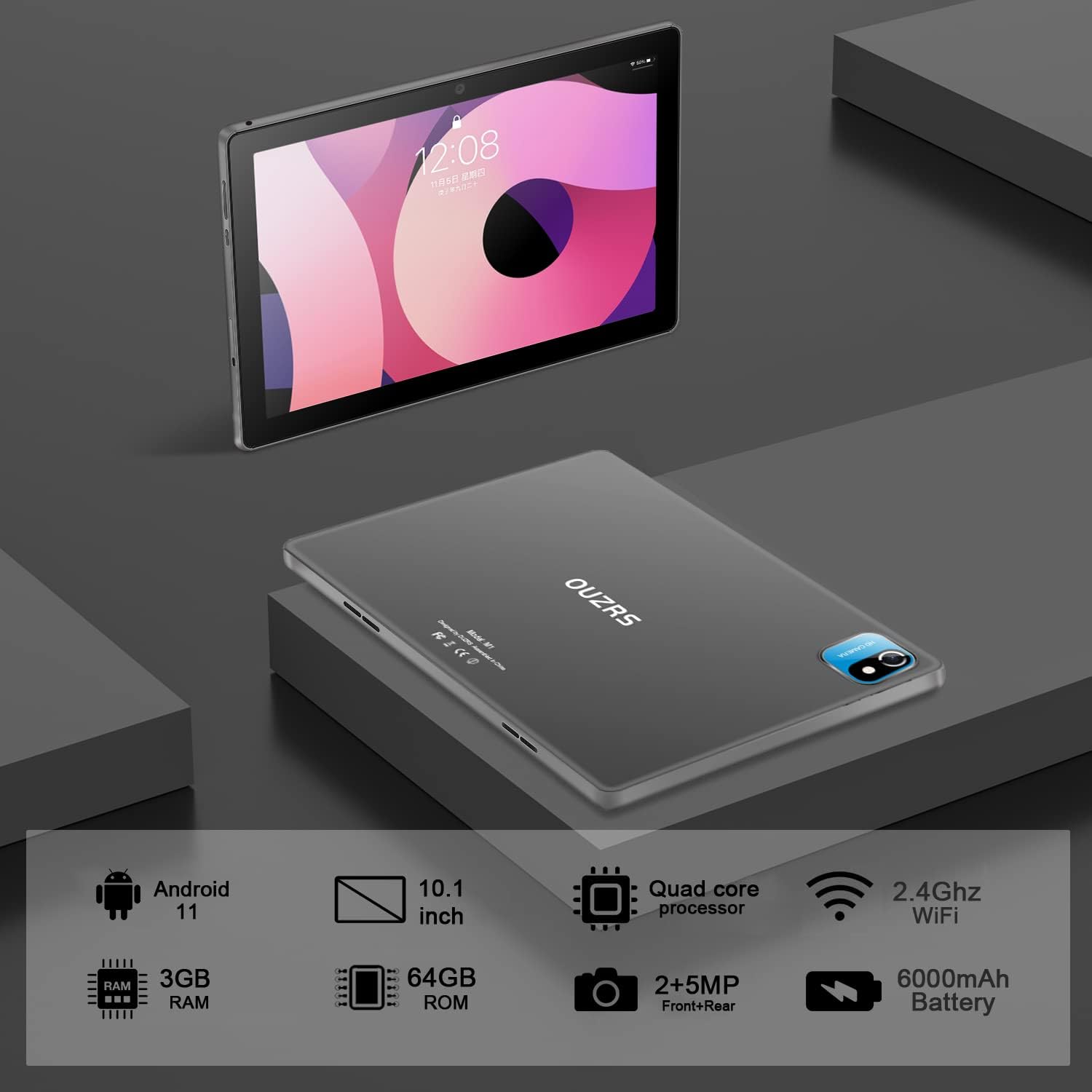 Планшет 10.1" Ouzrs M1 3/64 4 ядра Android 11 6000 mAh Серый, фото №3