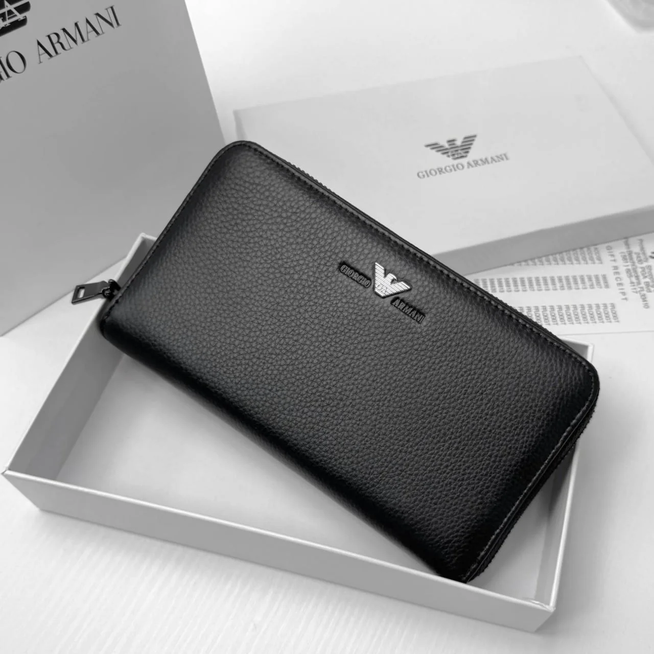 Мужской кожаный кошелек на молнии Giorgio Armani клатч на замке армани, фото №2