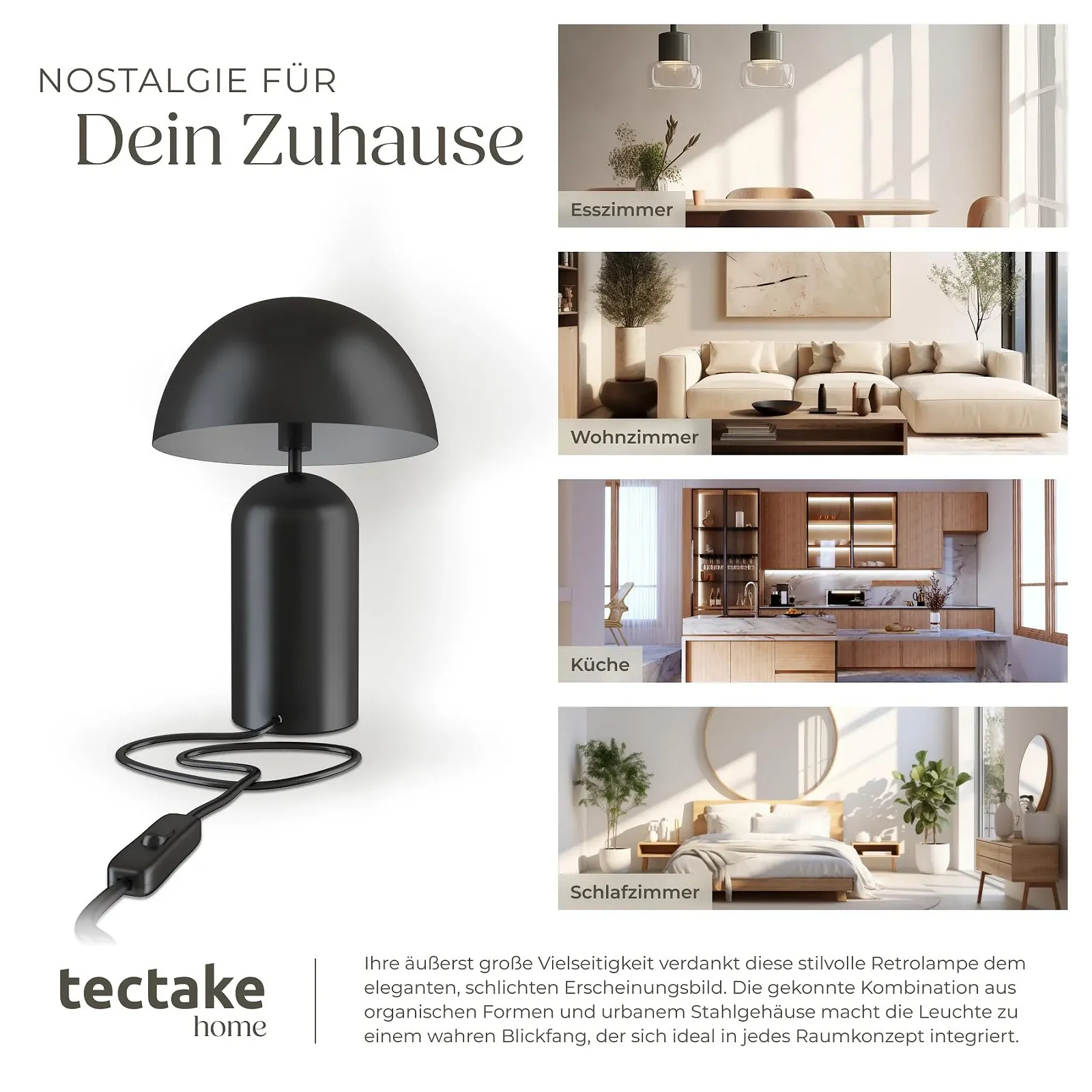 Настільна лампа tectake Mushroom Shape Vintage Retro Чорна, фото №5