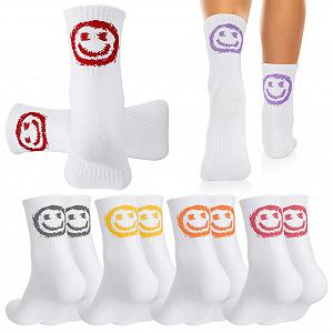Носки теннисные Женские 39-42 Спортивные Носки Хлопковые Носки с мотивом смайлика, 6 пар - Фото 1