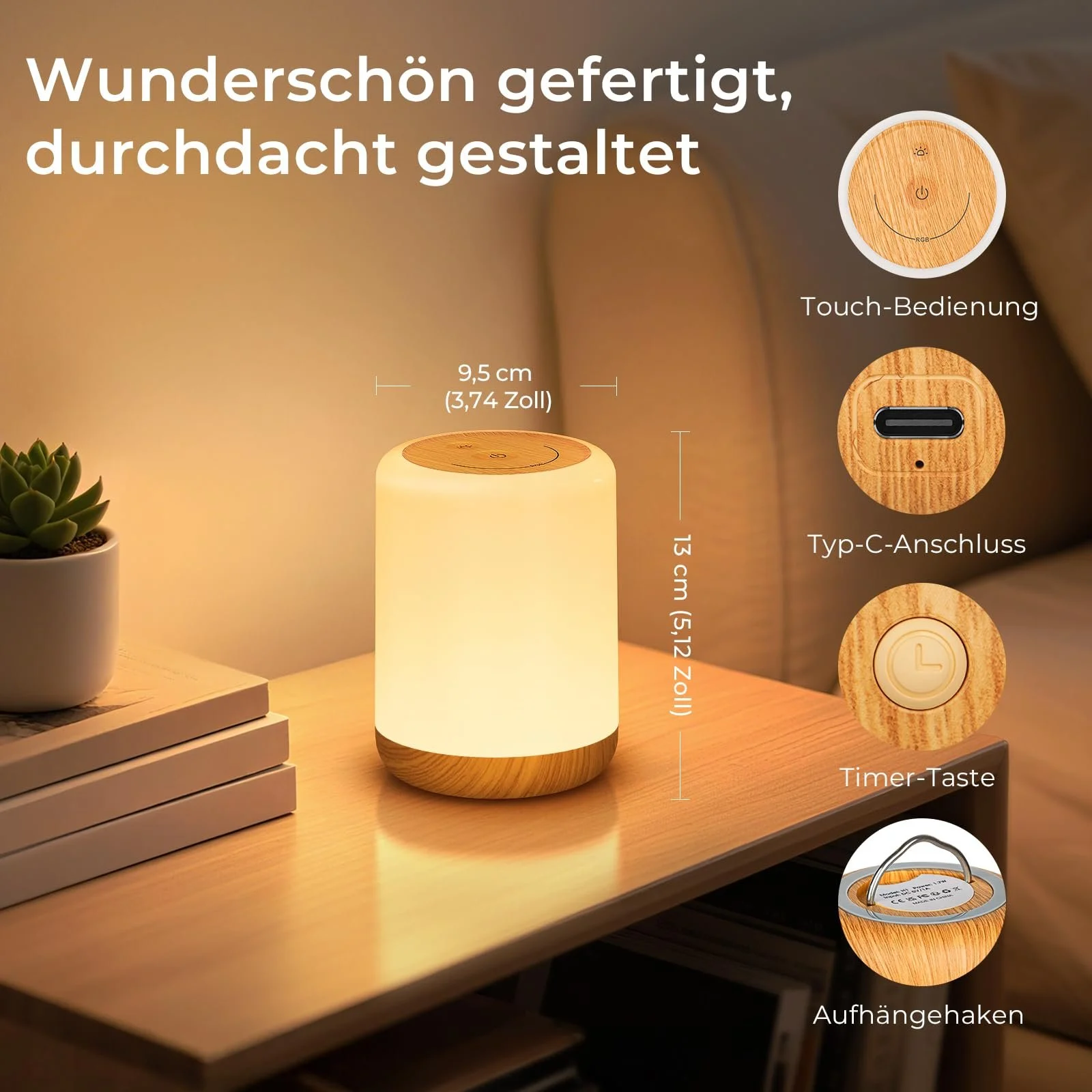 Настільна лампа VIWAVE сенсорна димована нічник 256 RGB акумуляторна, фото №6