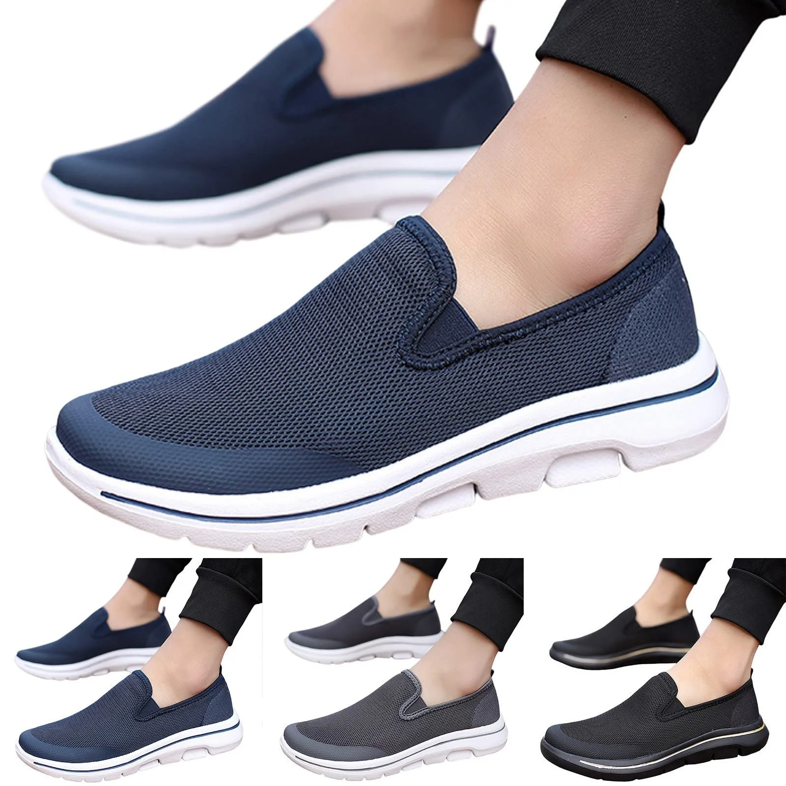 Чоловічі літні дихаючі сліпони PYUIYY з сітки, на товстій підошві, зручні, легкі, широкі, фото №2