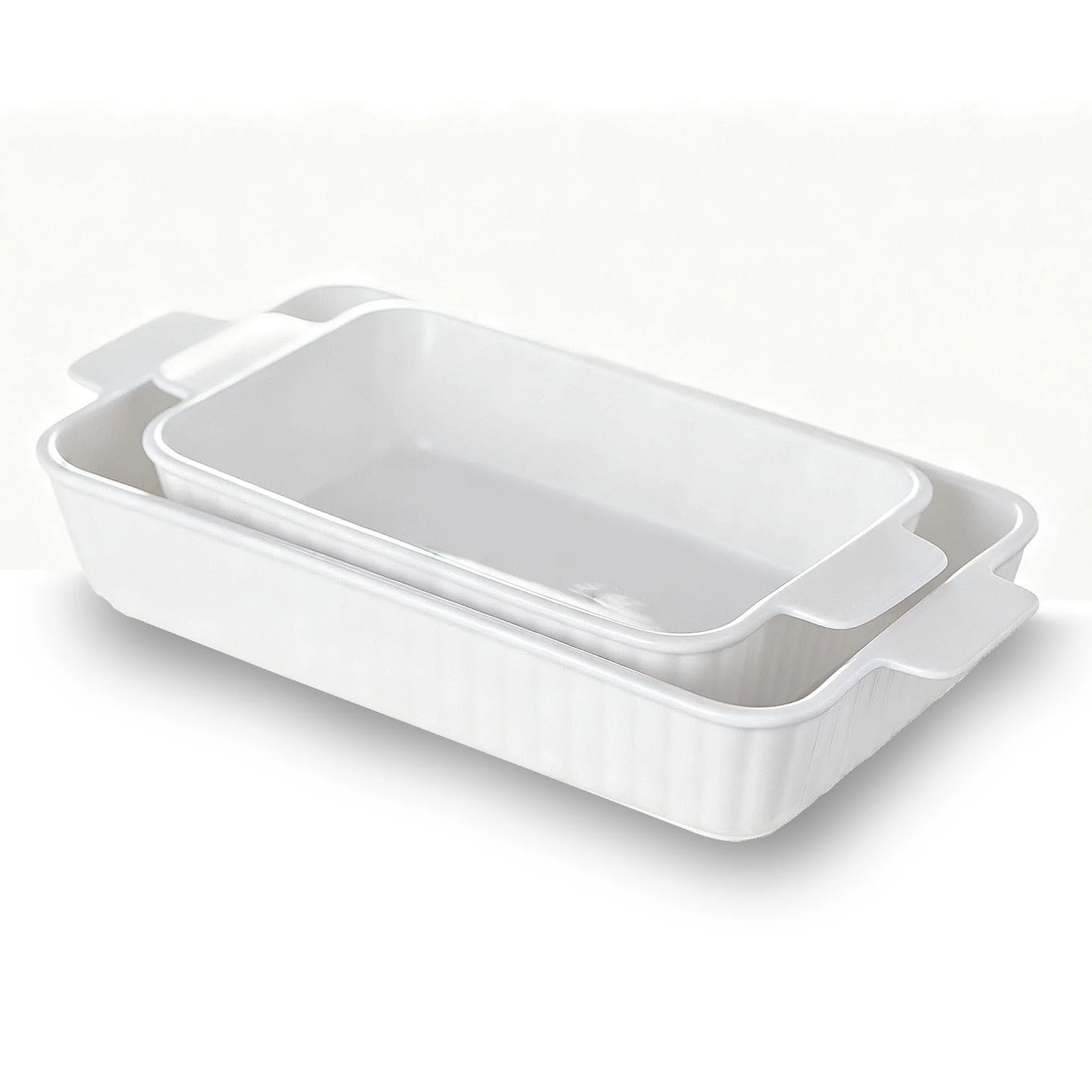 Набор форм для запекания 2 шт. прямоугольные керамические с ручками белый, фото №1 Набор форм для запекания 2 шт. прямоугольные керамические с ручками белый, фото №1