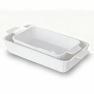 Набор форм для запекания 2 шт. прямоугольные керамические с ручками белый - Фото 1