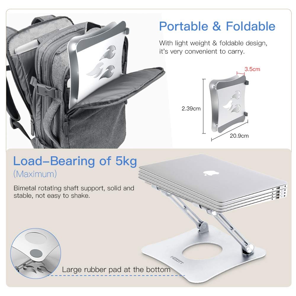 Подставка для ноутбука, эргономичная регулируемая подставка для ноутбука 2-в-1, подставка для компьютера и планшета, совместимая с ноутбуками и планшетами 10-15,6 дюймов (алюминий, серебро), фото №5