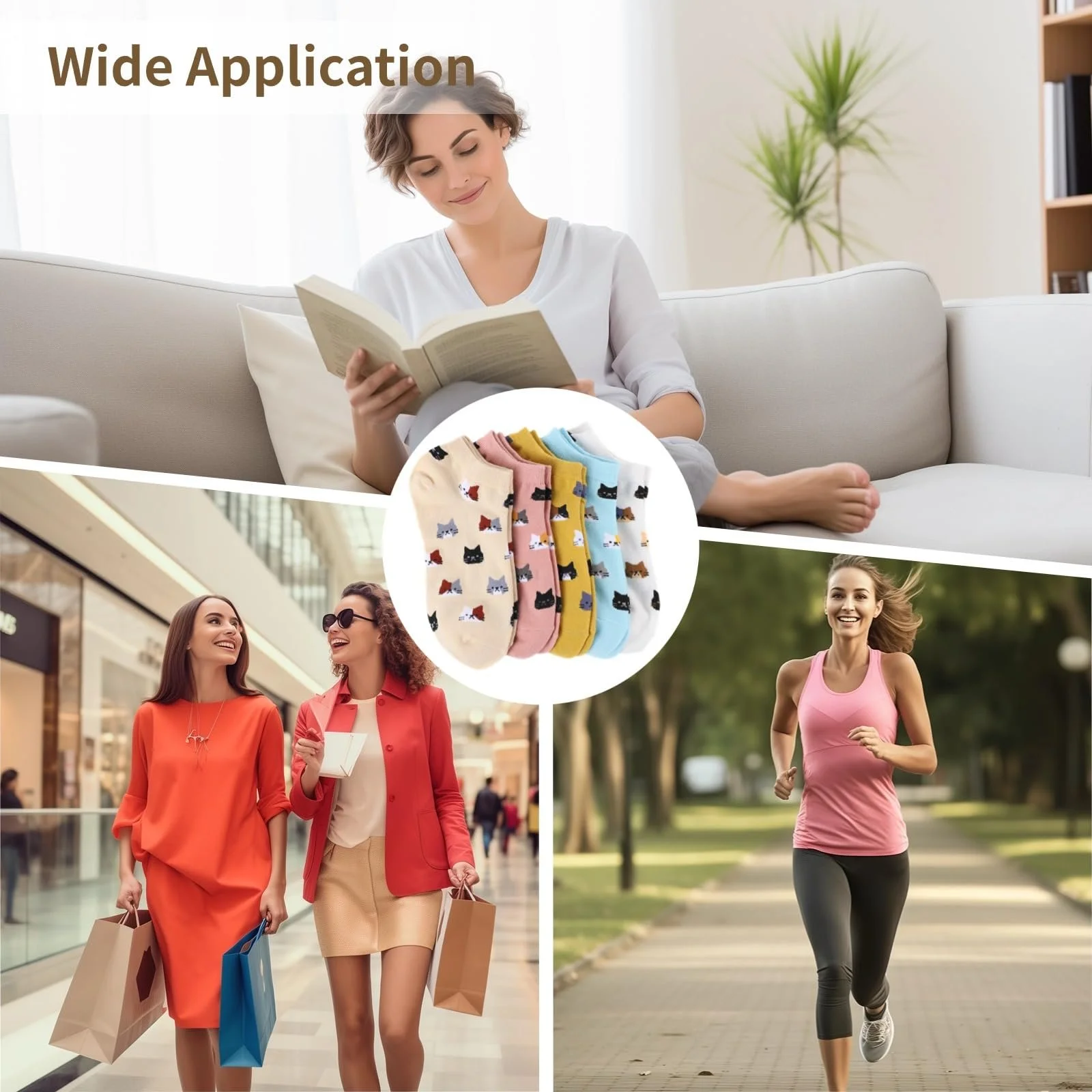 Шкарпетки-слідки Жіночі 5 пар Бавовняні Короткі Котячі, One Size Short, фото №5