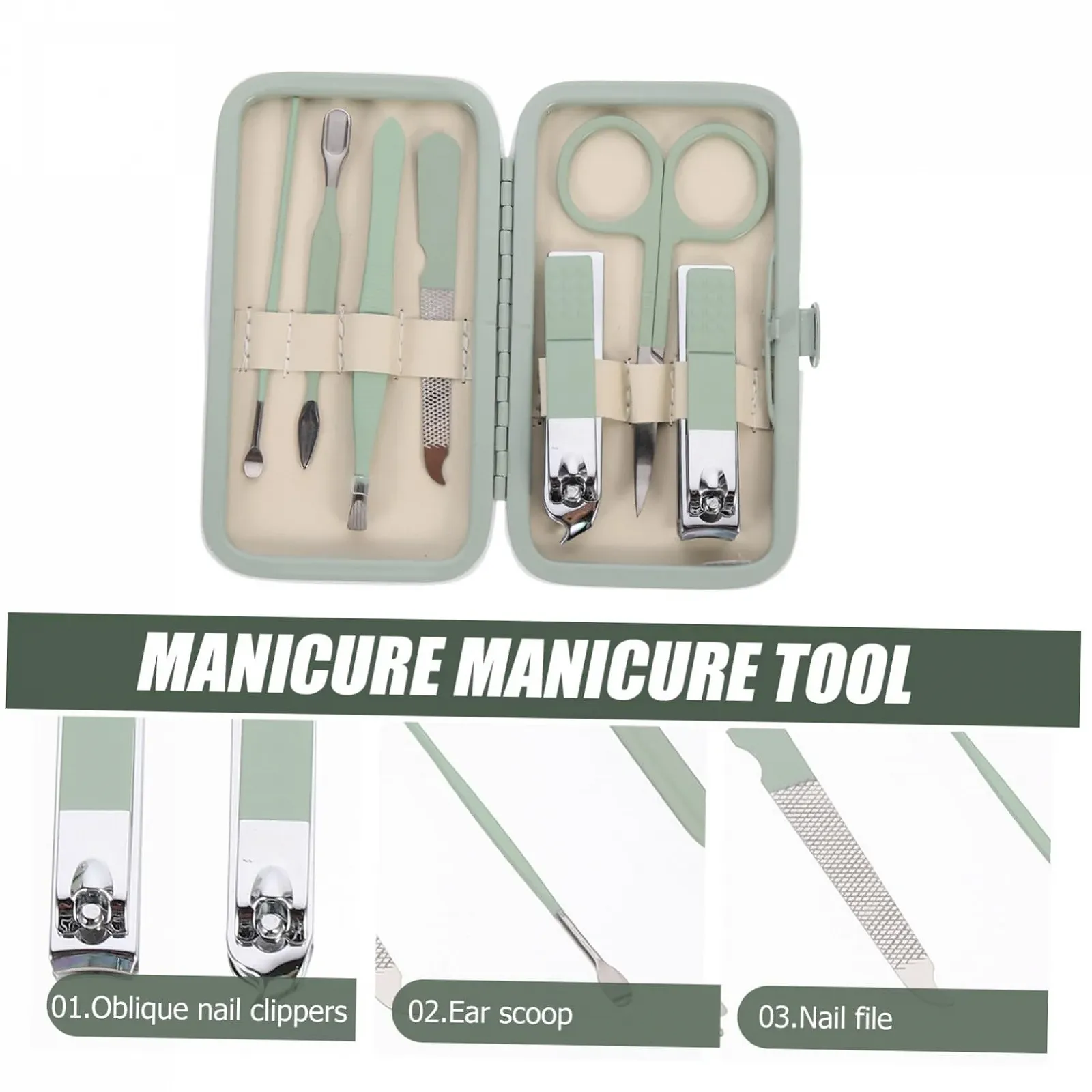 Набір інструментів для манікюру та педикюру Healvian, світло-зелений, фото №5