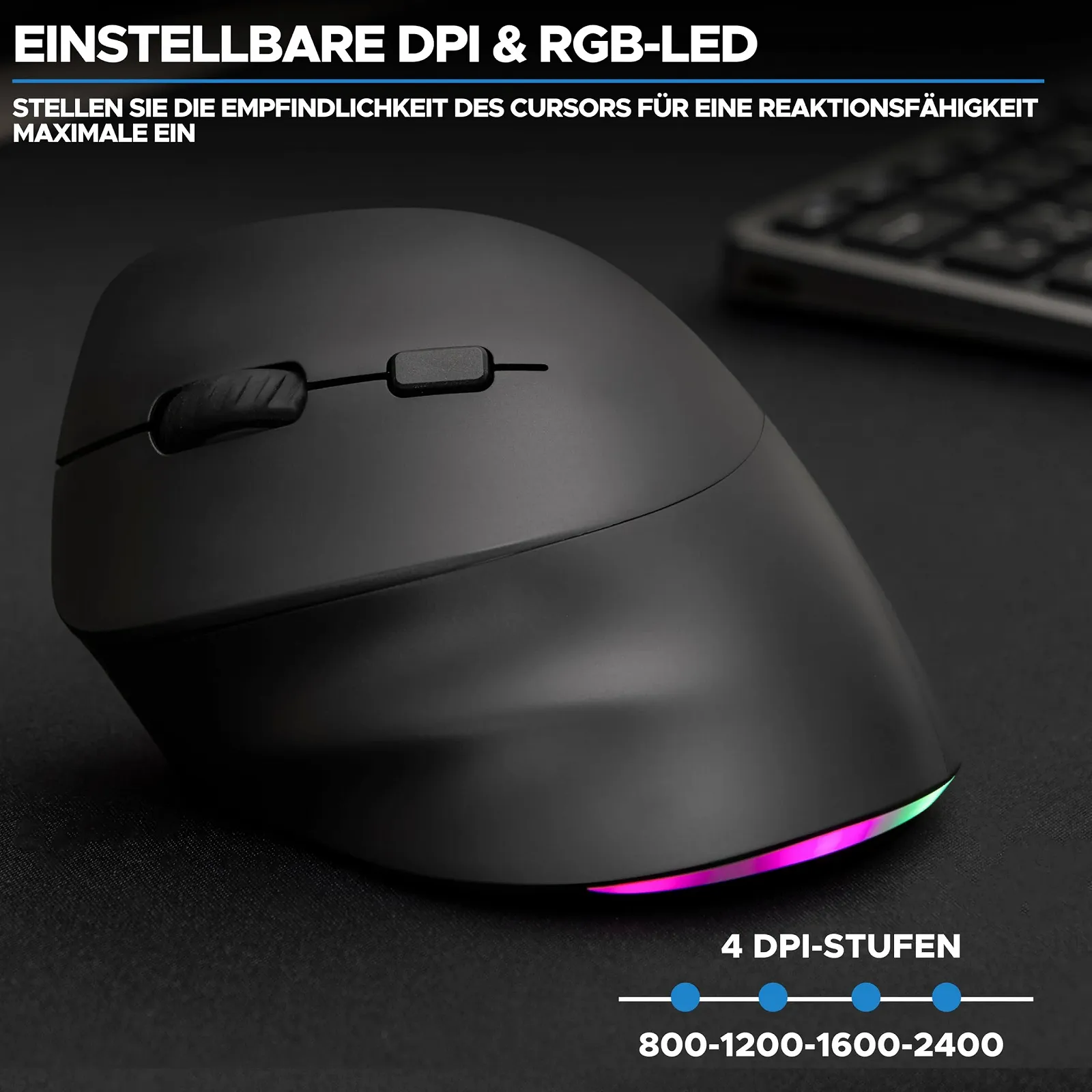 Мышь Bluestork Беспроводная вертикальная эргономичная 800-2400dpi 6 кнопок RGB Для левшей, фото №4 Мышь Bluestork Беспроводная вертикальная эргономичная 800-2400dpi 6 кнопок RGB Для левшей, фото №4