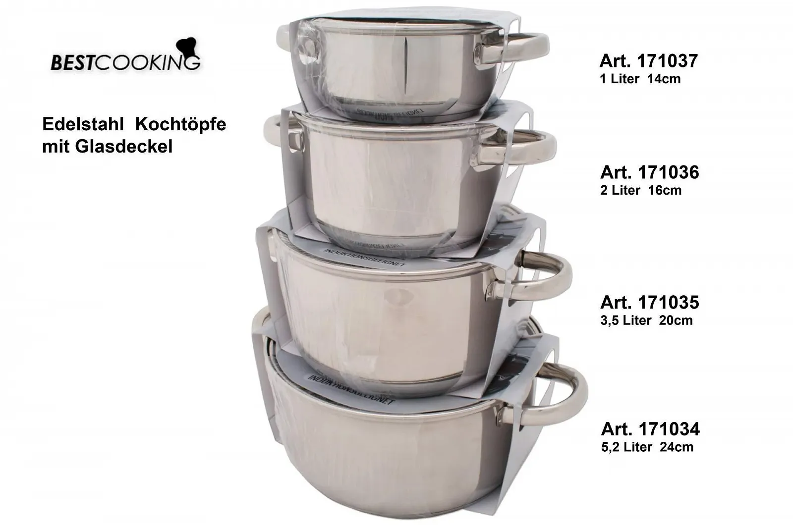 Кастрюля из нержавеющей стали со стеклянной крышкой 3.5 л 20 см, фото №5