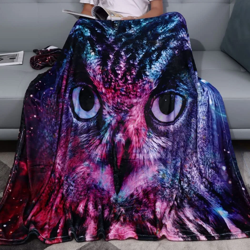 Покривало Violetpos Фланель М'яка Тепла Зручна Флісова Для дивану Сова Місяць Фіолетова Галактика Всесвіт Тварина 150 x 200 см, фото №2