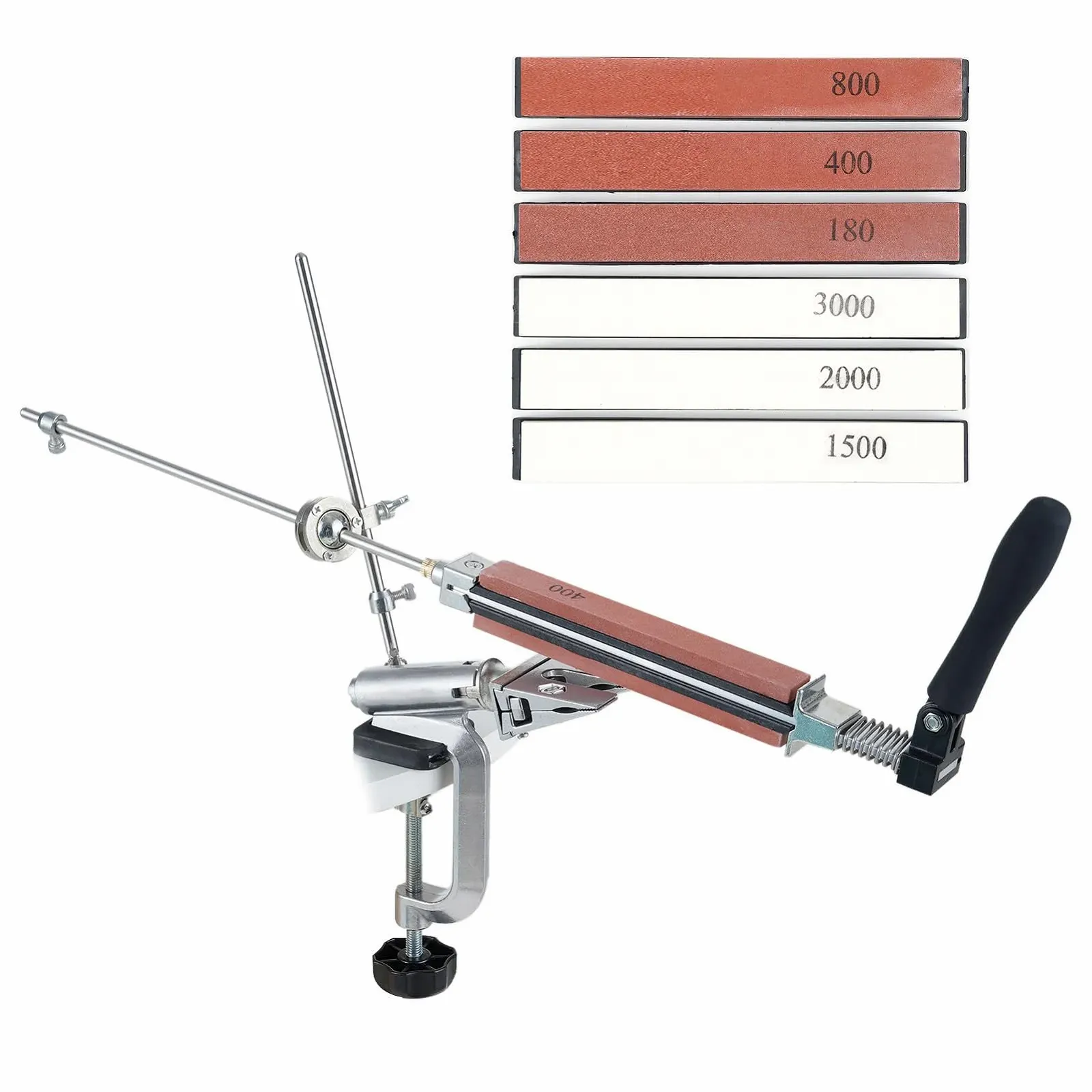 Система заточки ножей ручная из сплава с поворотным зажимом и 6 камнями, фото №1