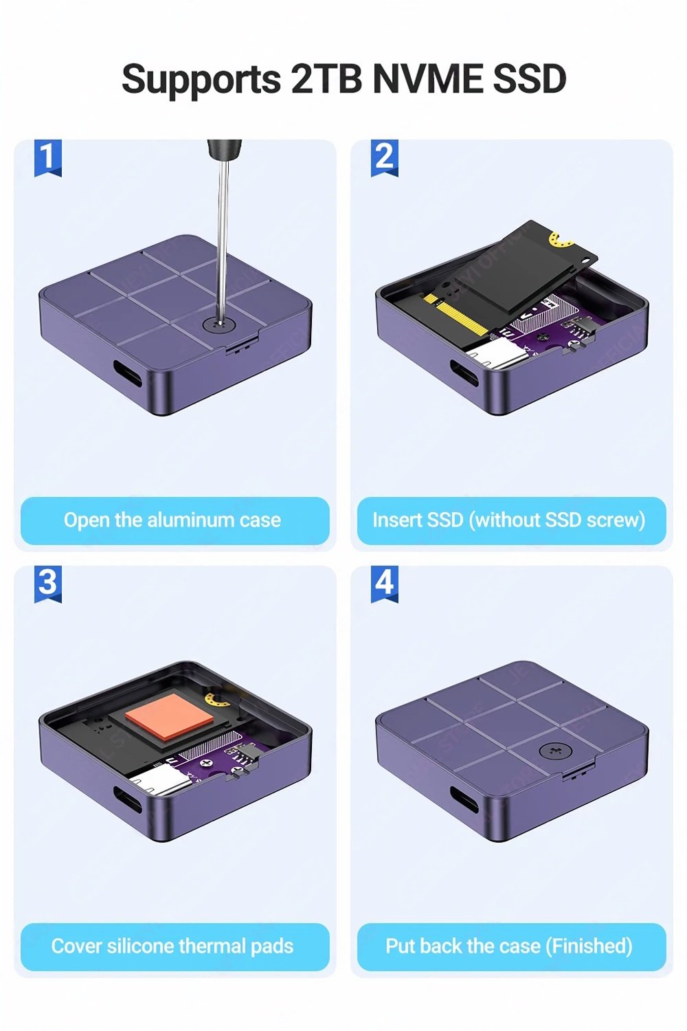 Внешний адаптер Jeyi 2230Pro 10Gbps M.2 NVMe SSD to USB с сенсором, фото №13