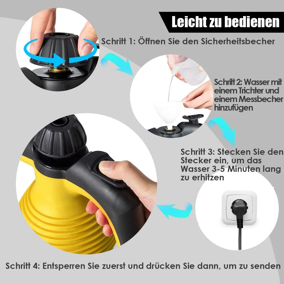 Пароочиститель ручной GOPLUS 1050 W 3 bar 350 ml 135 °C 9 аксессуаров, фото №7