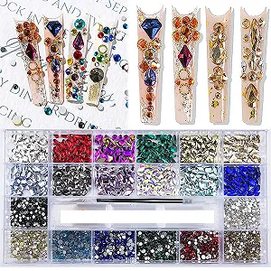 Стразы Разных Размеров Красный Синий Зеленый AB Шампань Золотой Черный Розовый Желтый 3800 Штук - Фото 1