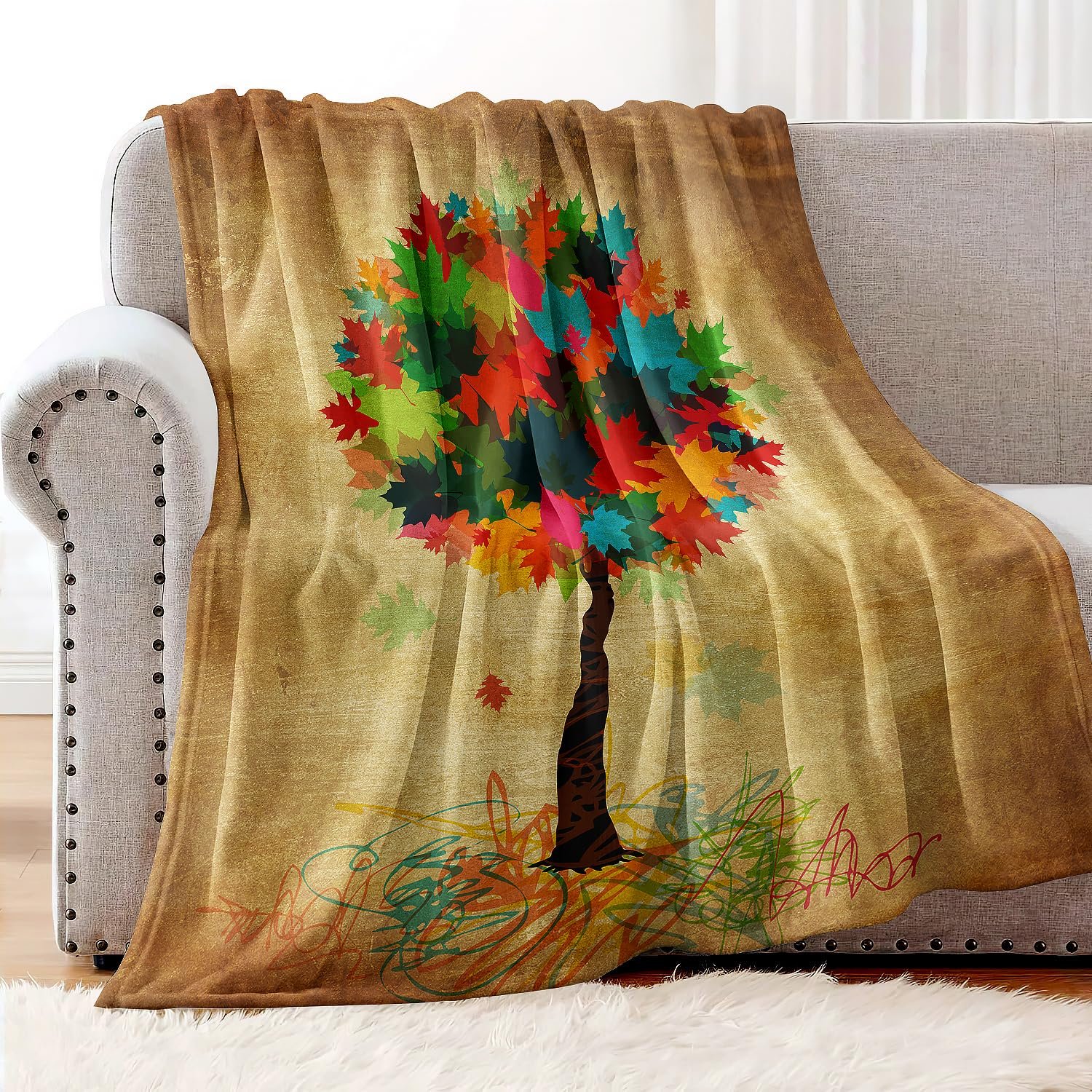 Покривало YISUMEI Фланелева М'яка Флісова Покривало Кольорове Дерево Ретро, 150 x 200 см, фото №3 Покривало YISUMEI Фланелева М'яка Флісова Покривало Кольорове Дерево Ретро, 150 x 200 см, фото №3