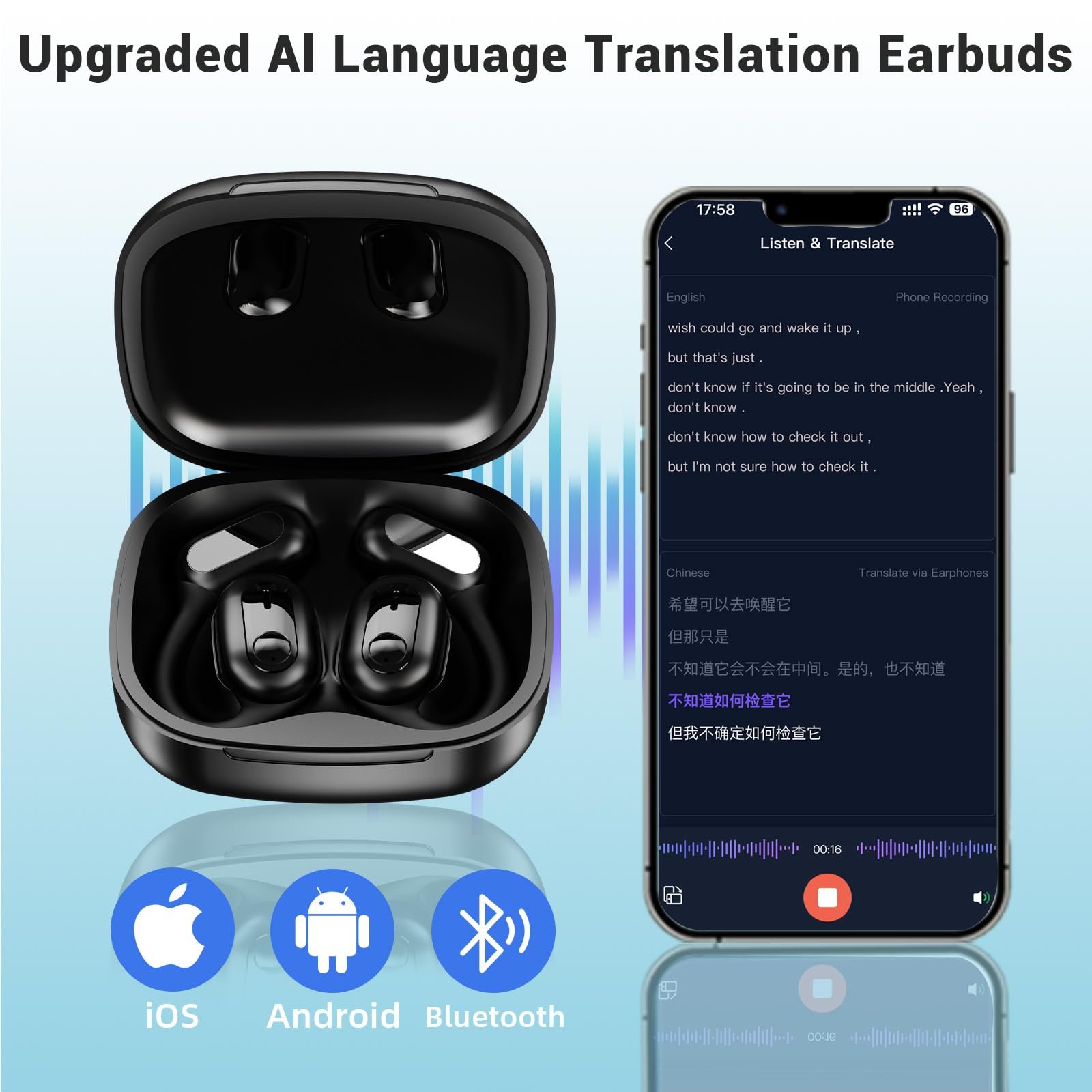 Наушники-переводчики AI 4-в-1, Bluetooth 5.4, для изучения, фото №5