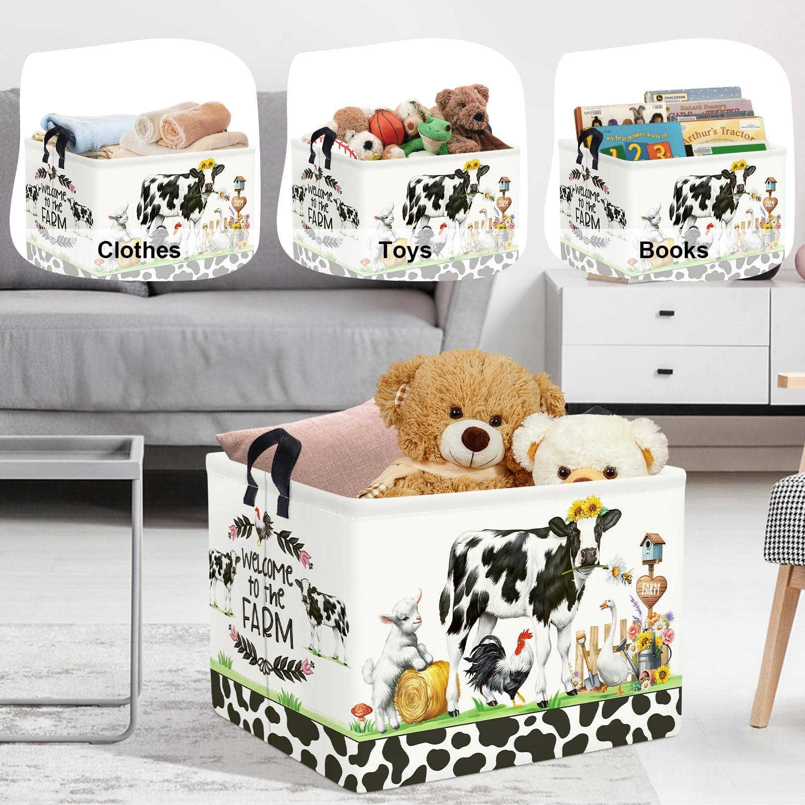 Корзина для игрушек HUUMONSS Сельские животные, складная для мальчиков и девочек, 36 л, фото №5