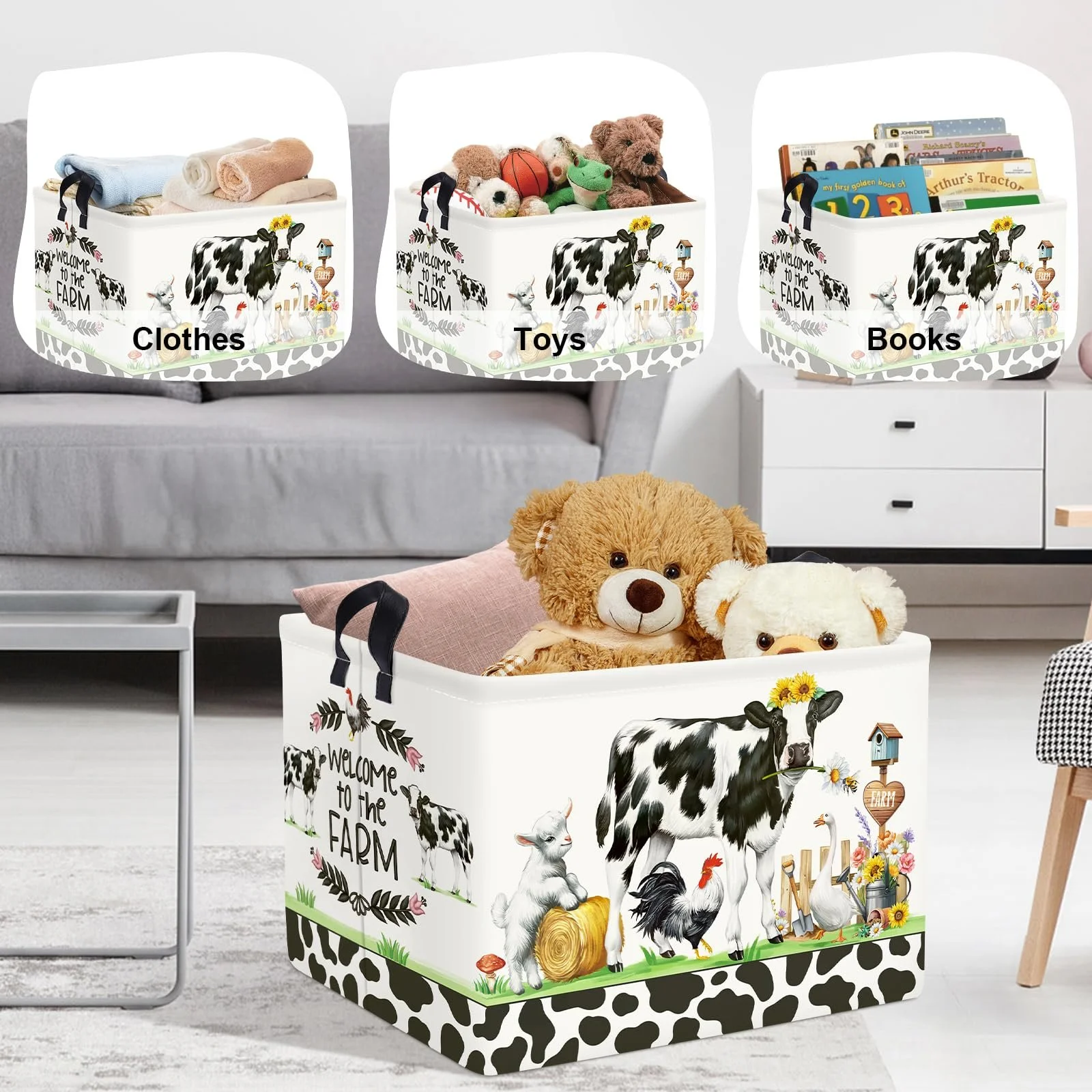 Корзина для игрушек HUUMONSS Сельские животные, складная для мальчиков и девочек, 36 л, фото №5 Корзина для игрушек HUUMONSS Сельские животные, складная для мальчиков и девочек, 36 л, фото №5