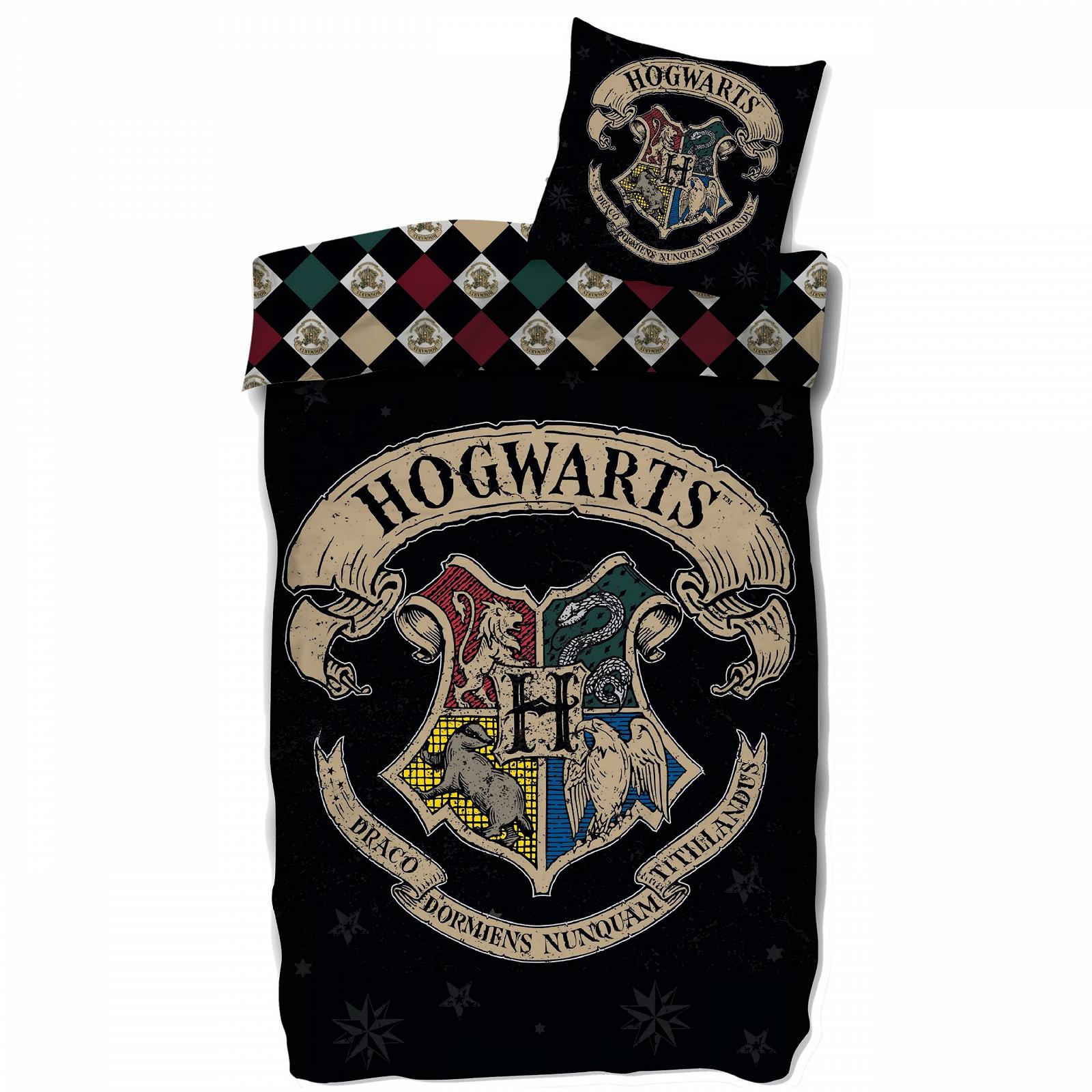 Постільна білизна SkyBrands Harry Potter 135 x 200 см, наволочка 80 x 80 см, двосторонній комплект, бавовна, Hogwarts, біло-бежево-червоно-коричневий, фото №1