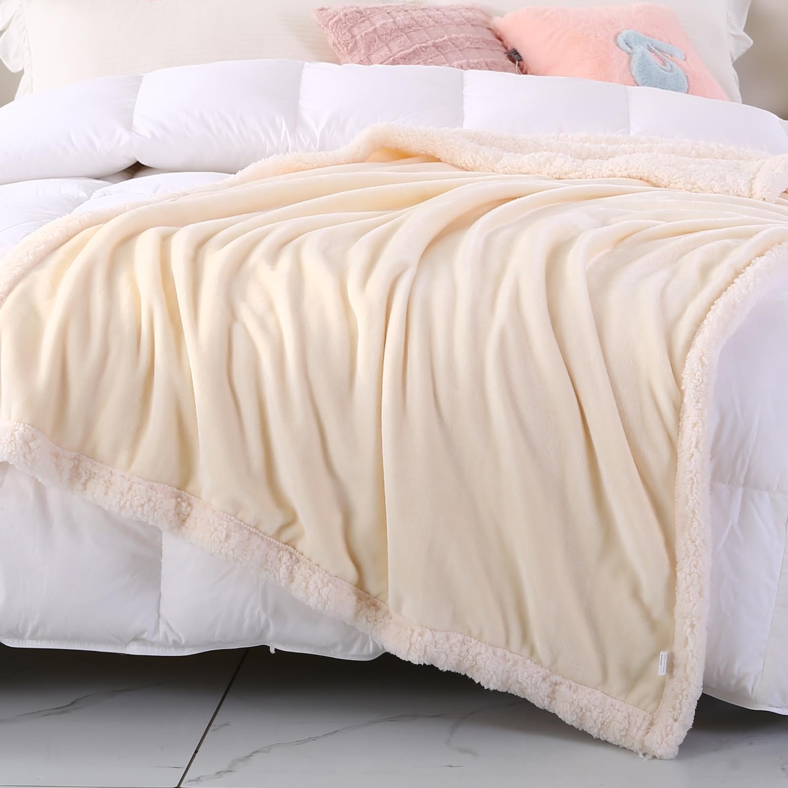 Плед TASTHROW Шерпа, 130 x 180 см, 540 GSM, колір кремово-білий, фото №5