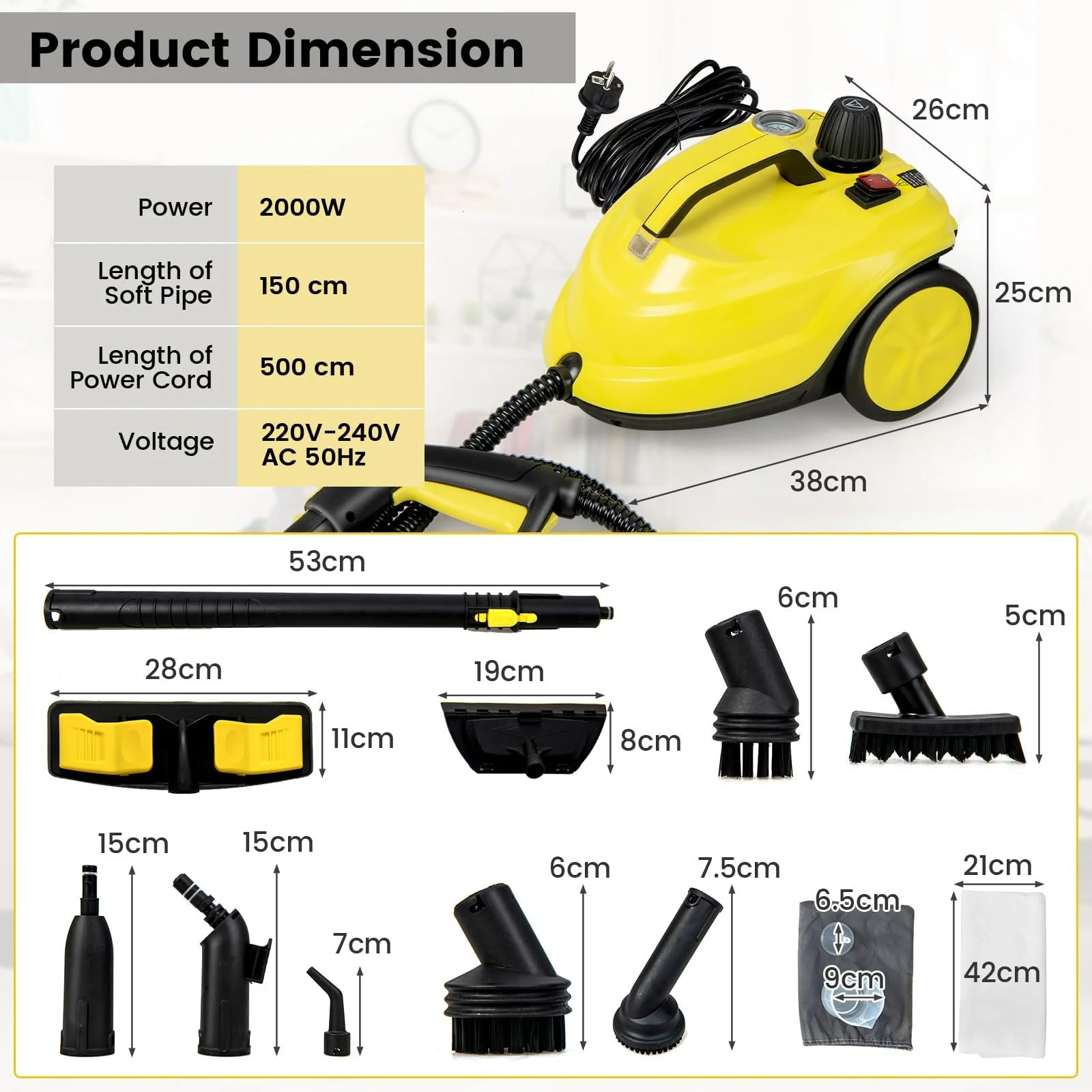 Пароочисник SOARS 2000 W 5 bar 1.8 л з 13 аксесуарами, фото №7
