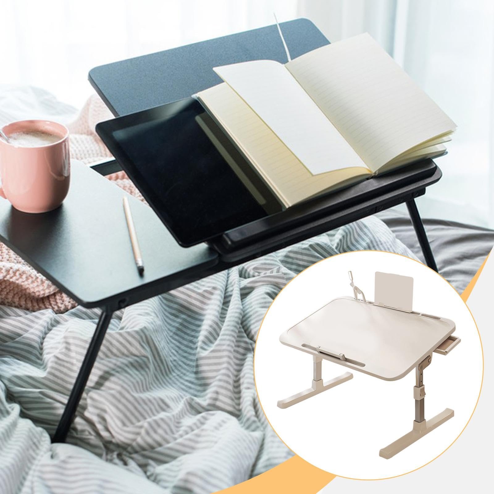 Складной прикроватный столик для ноутбука Белый стиль A, фото №5